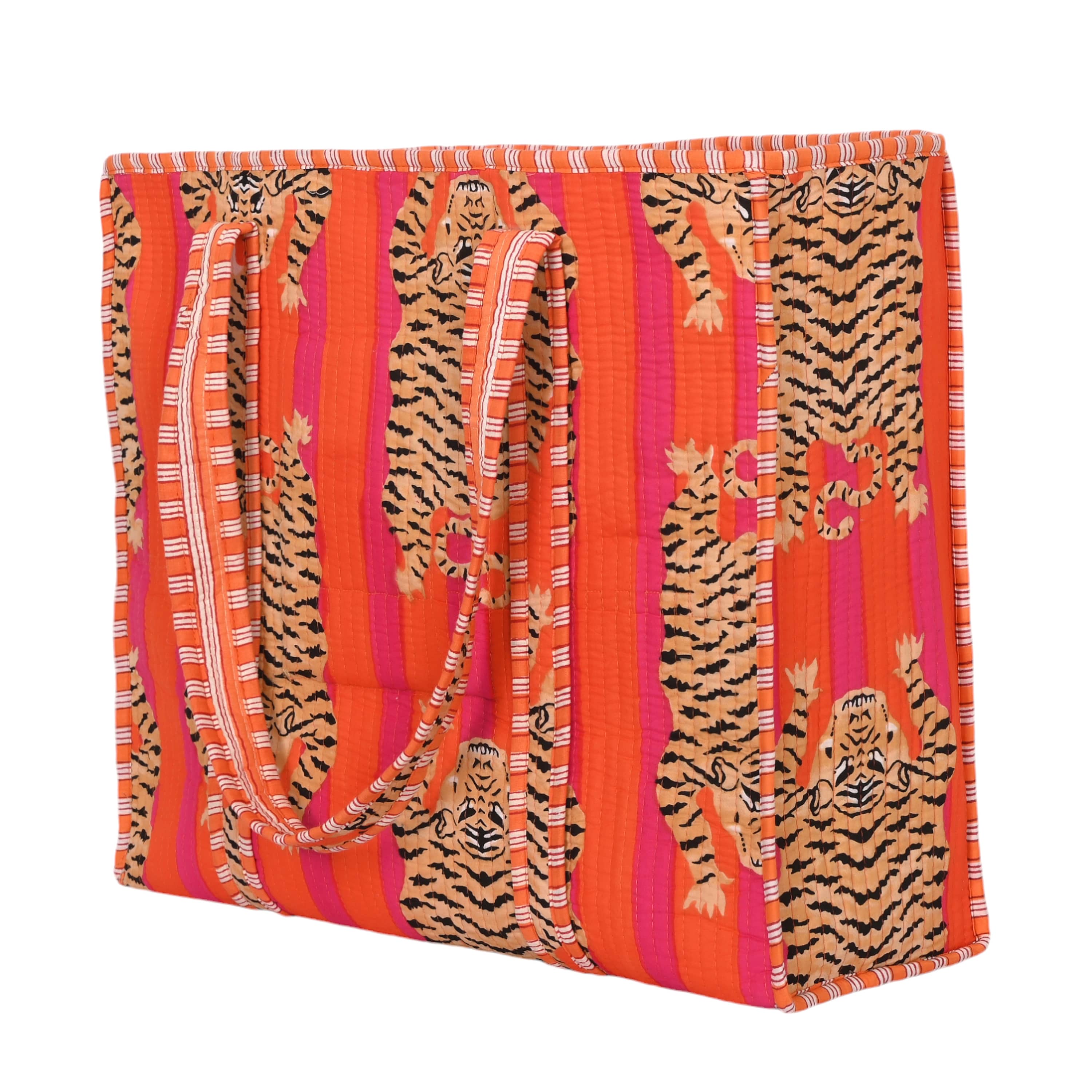 The Tibetan Tiger Tote — handmade hand block printed cotton tote bag, ethically made in Rajasthan, India