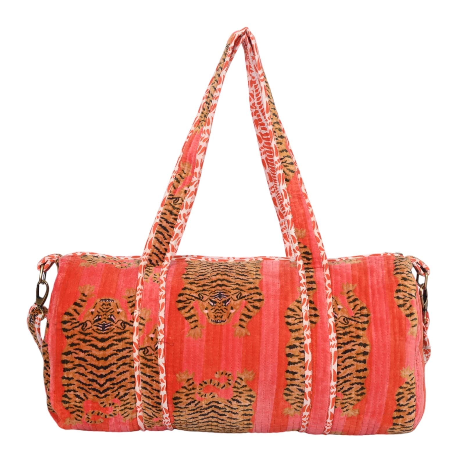 The Tibetan Tiger Velvet Weekender — handmade quilted velvet weekender bag, ethically made in Rajasthan, India