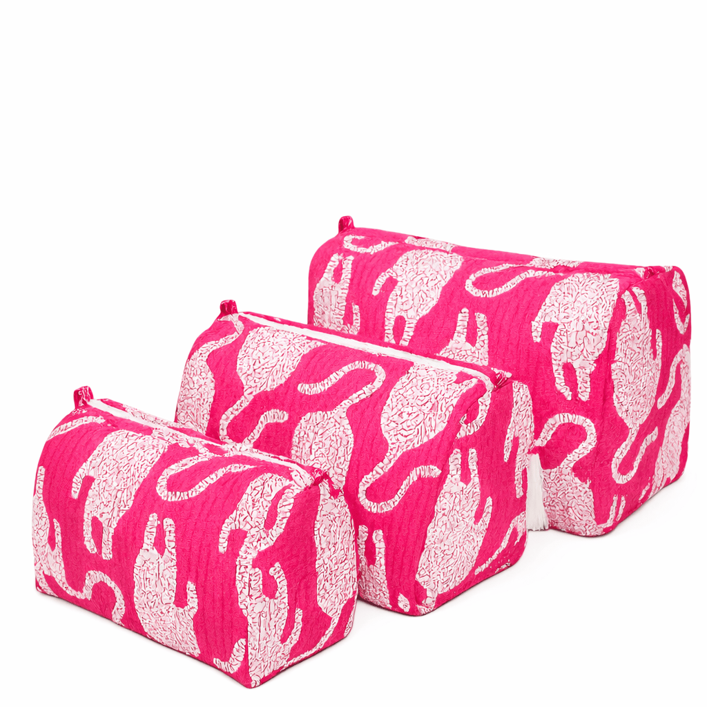 The Mouse Tiger Travel Set — handmade hand block printed cotton travel pouch set, ethically made in Rajasthan, India