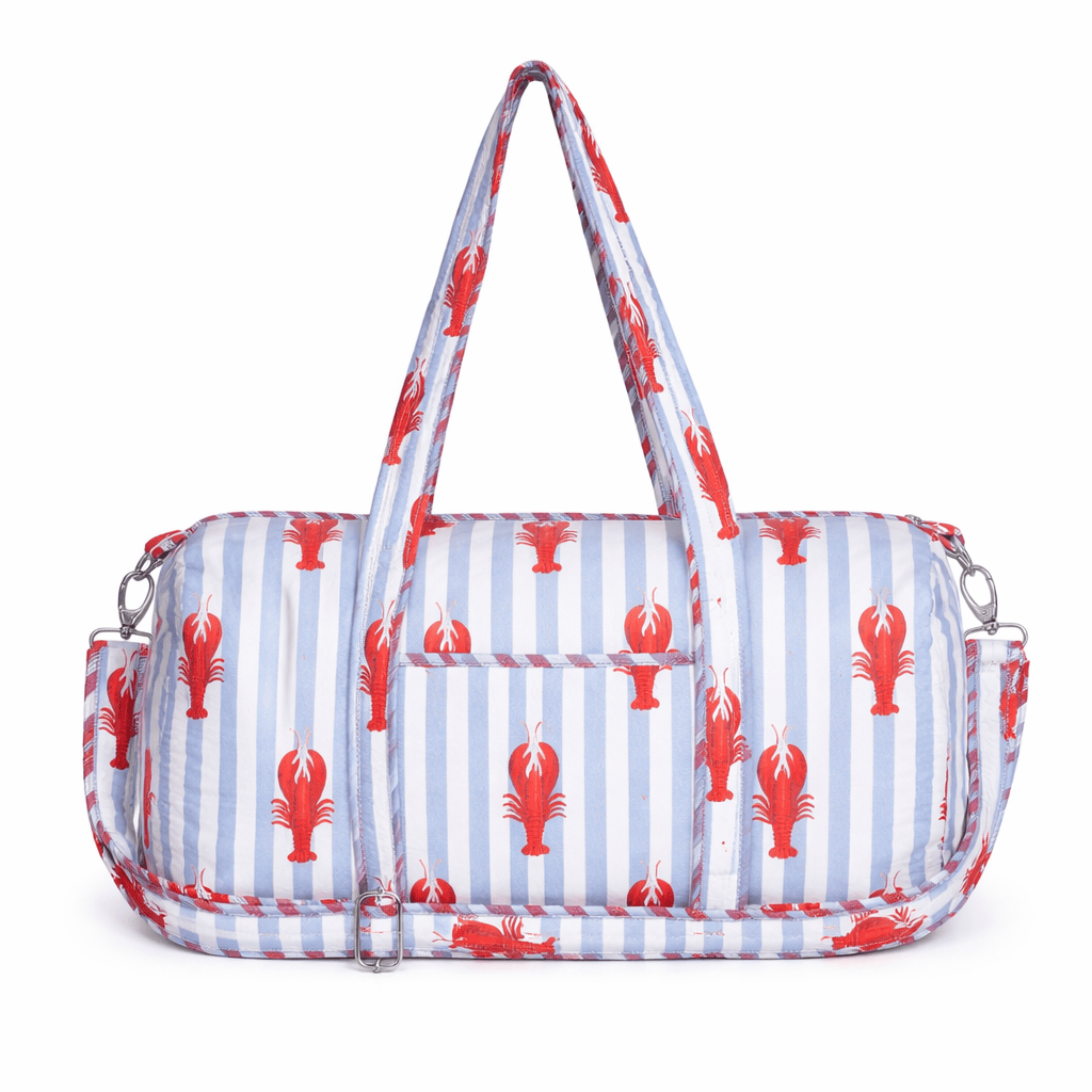 The Lobster Striped Weekender — handmade hand block printed cotton weekender bag, ethically made in Rajasthan, India