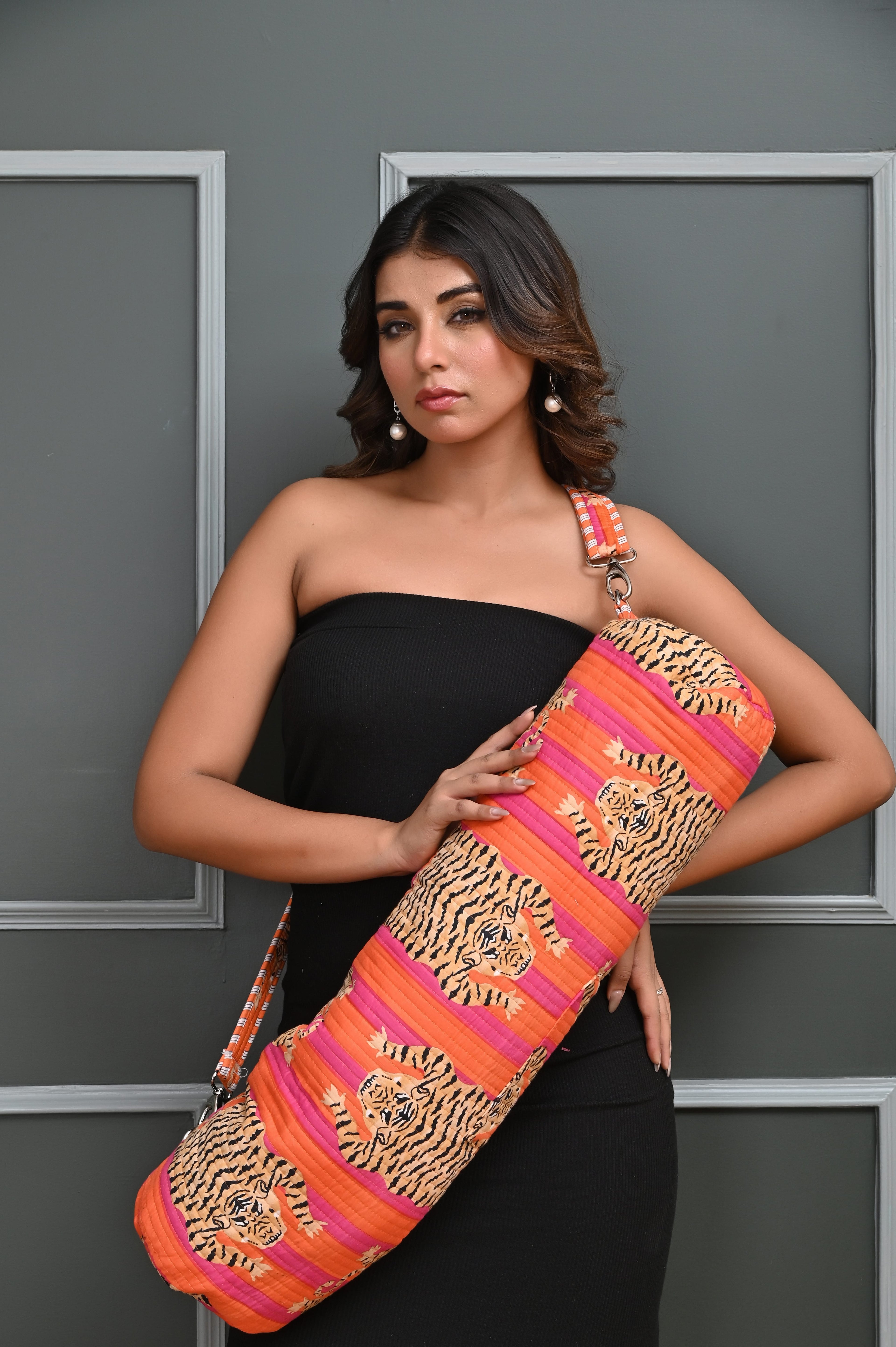 The Tibetan Tiger Yoga Bag — handmade hand block printed cotton yoga mat bag, ethically made in Rajasthan, India
