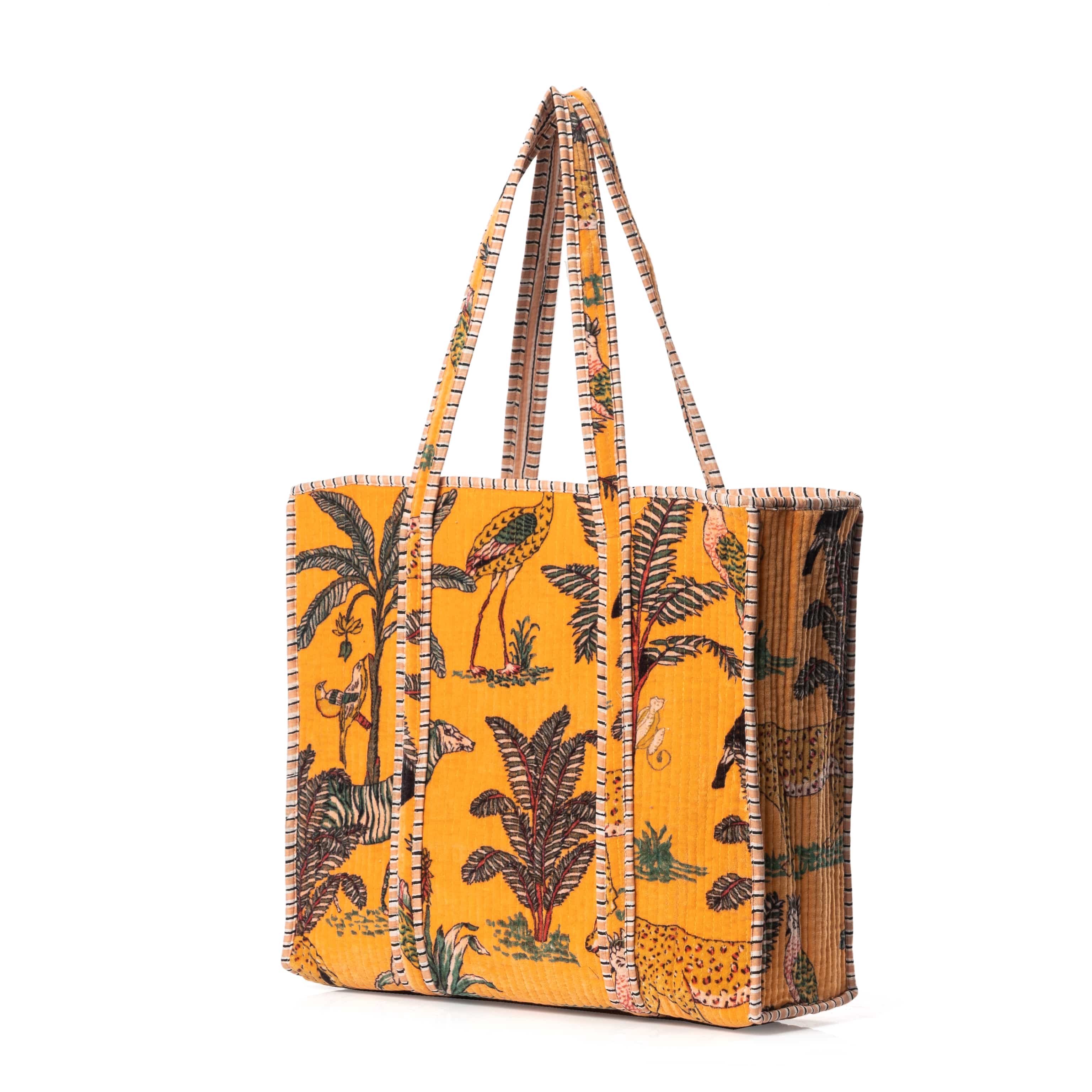 The Jungle Tote in Velvet — handmade quilted velvet tote bag, ethically made in Rajasthan, India