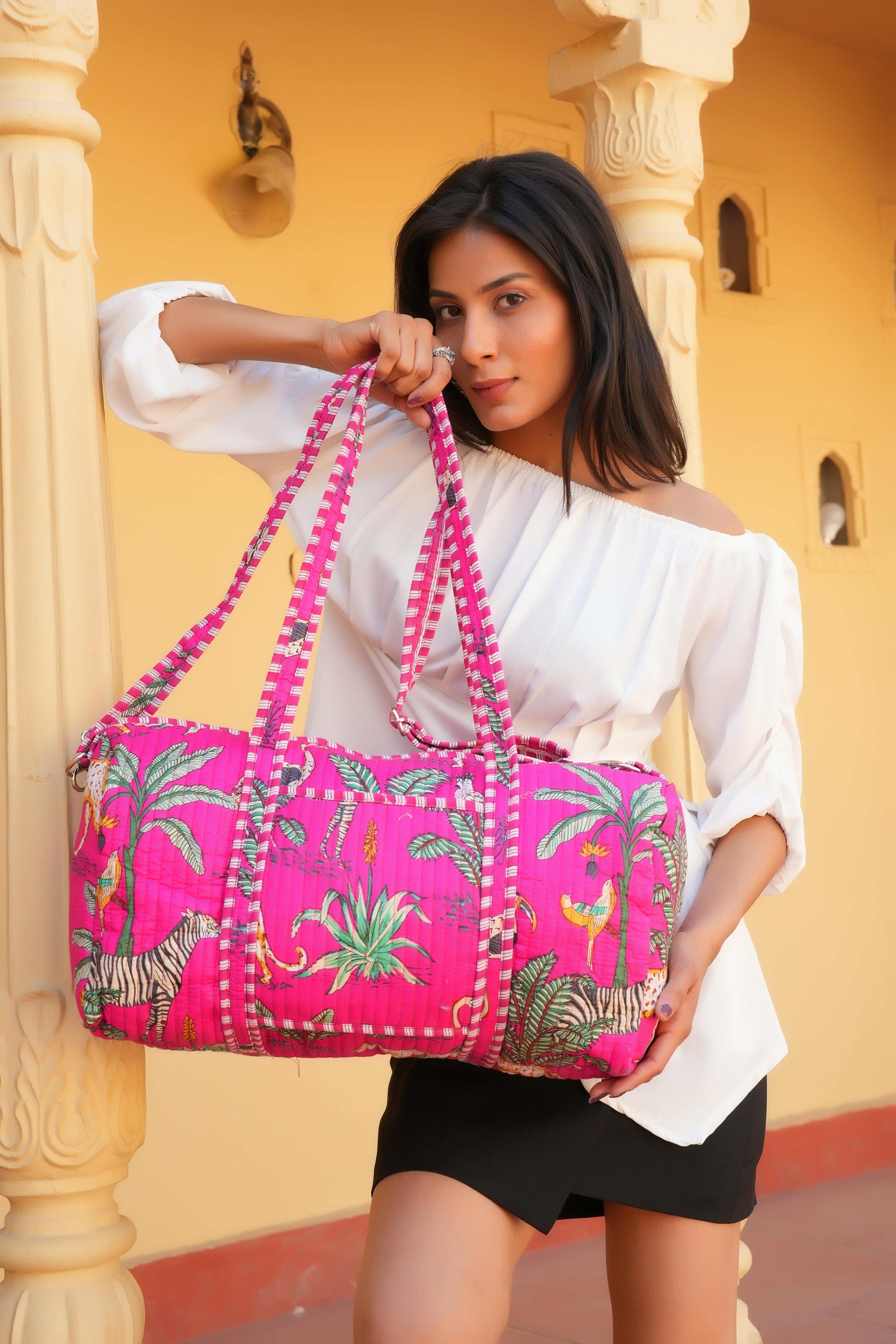 The Jungle Weekender — handmade hand block printed cotton weekender bag, ethically made in Rajasthan, India