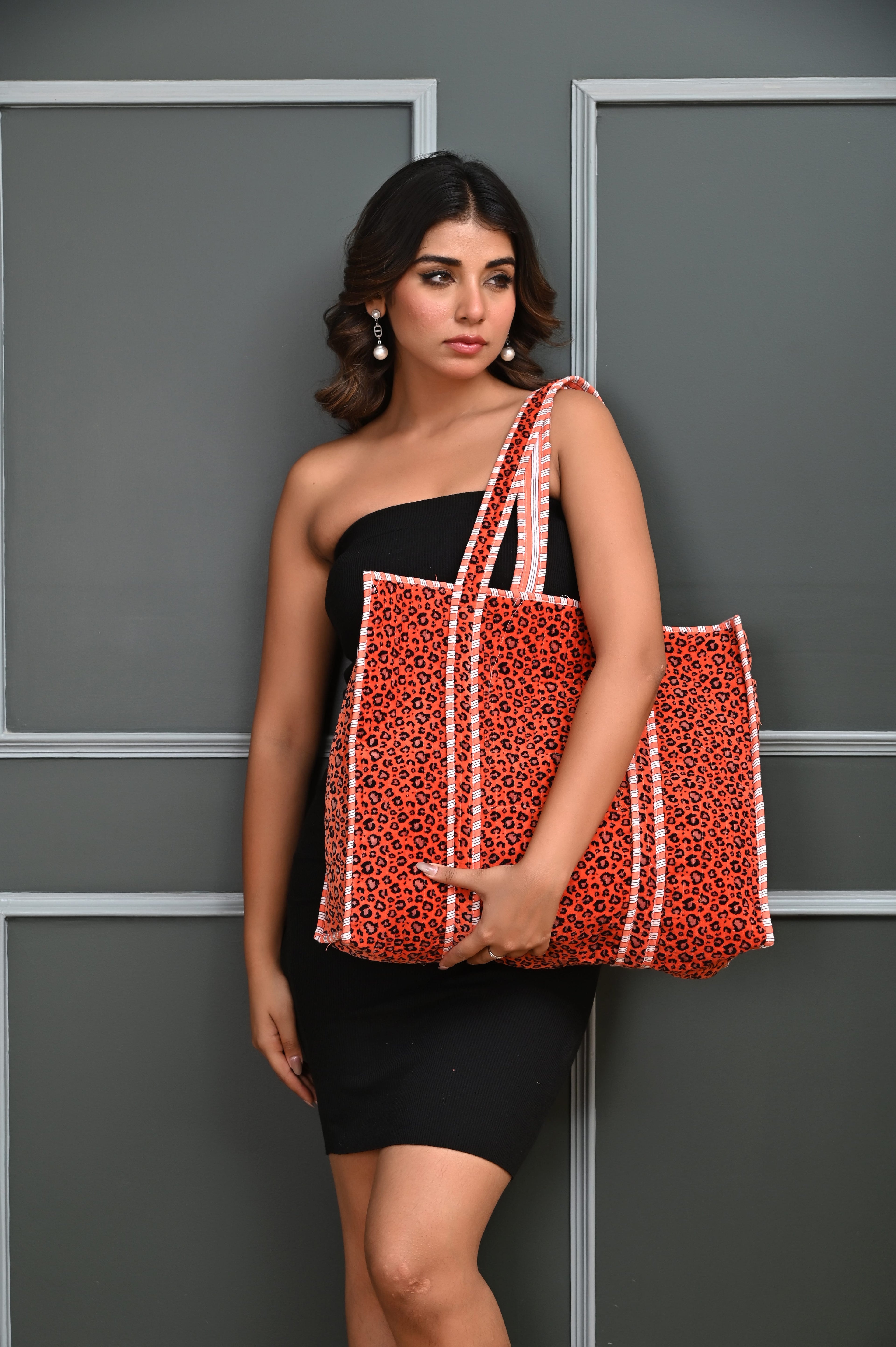 The Velvet Leopard Tote — handmade quilted velvet tote bag, ethically made in Rajasthan, India