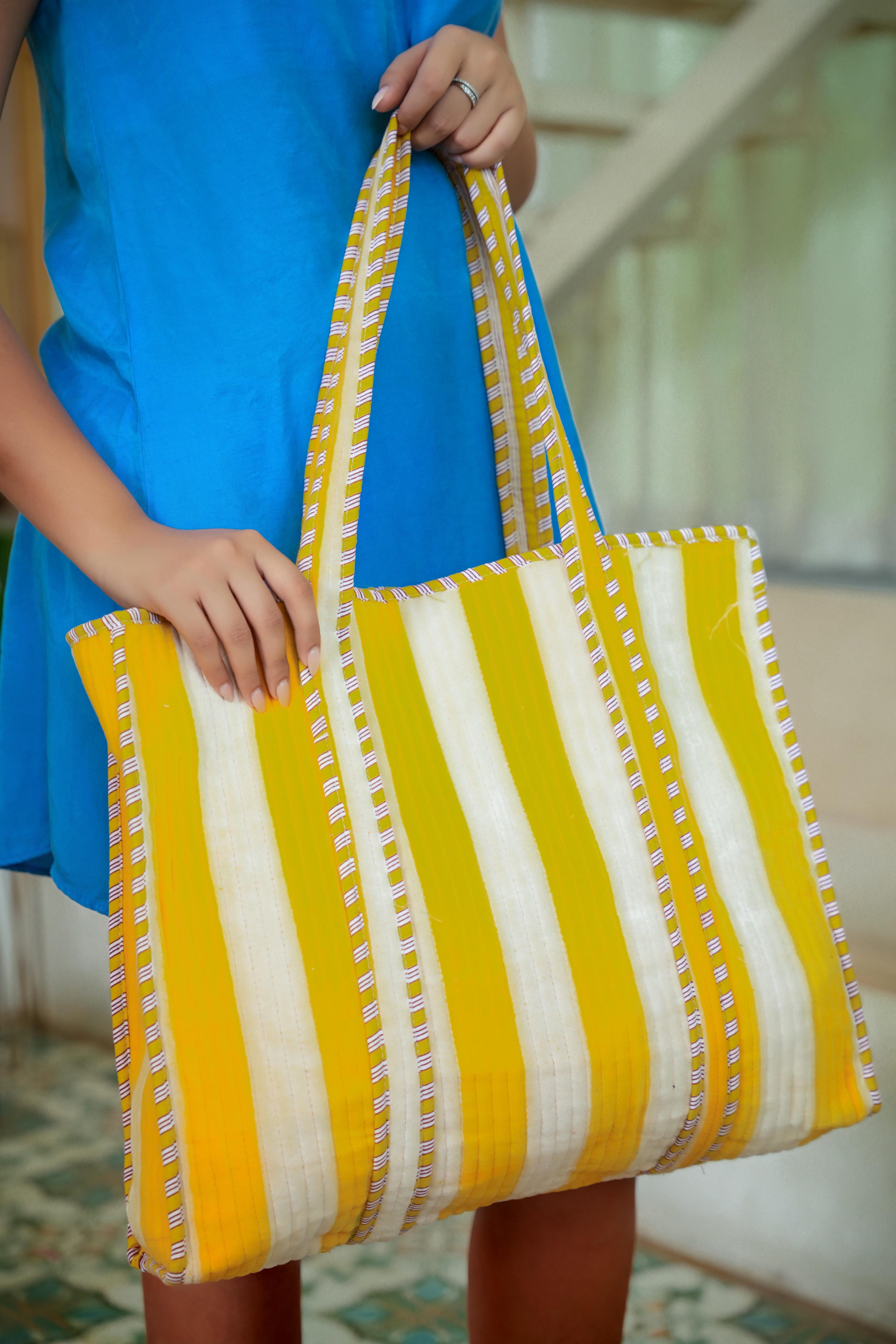The Striped Velvet Tote — handmade quilted velvet tote bag, ethically made in Rajasthan, India