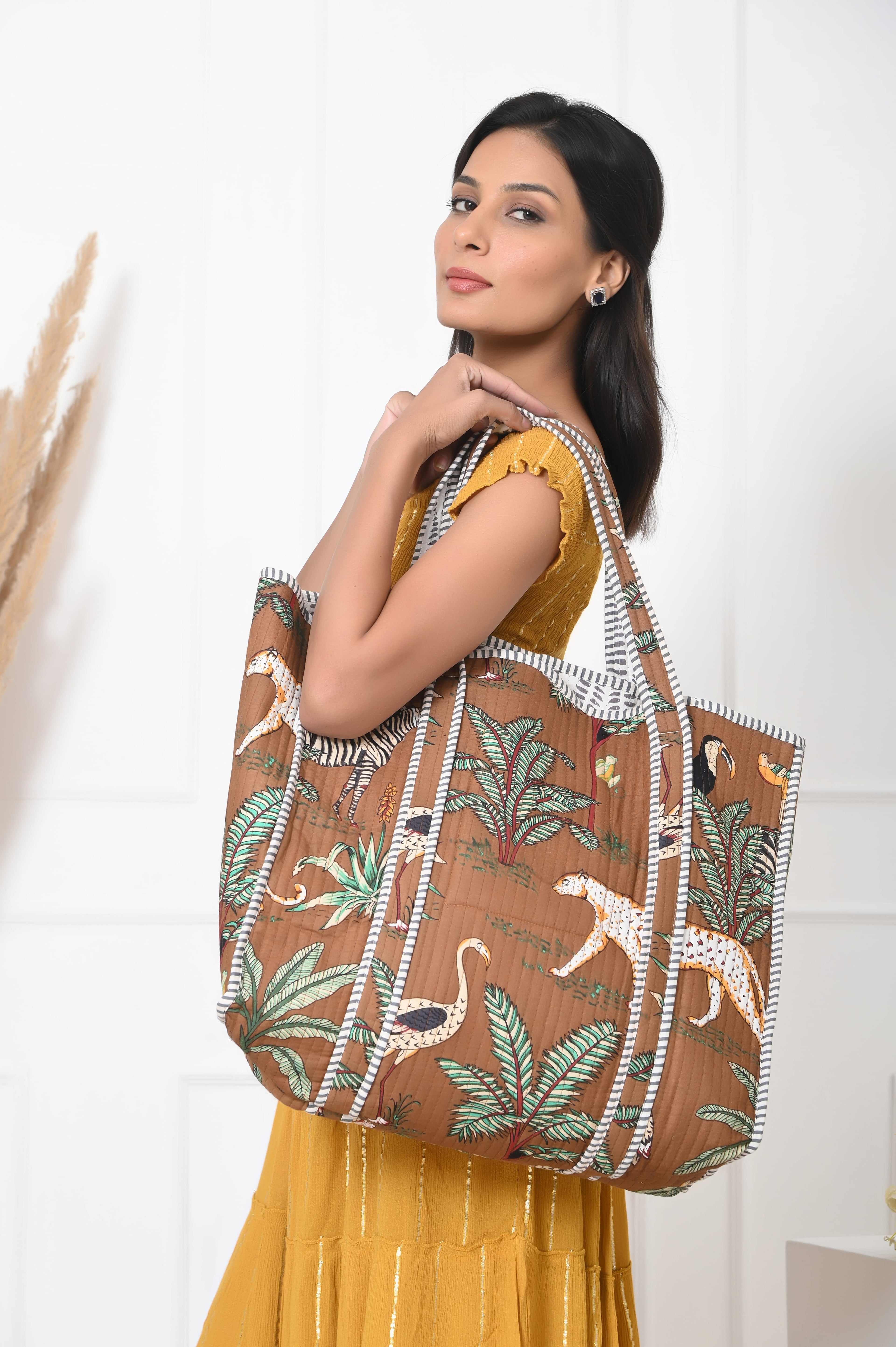 The Jungle Tote — handmade hand block printed cotton tote bag, ethically made in Rajasthan, India