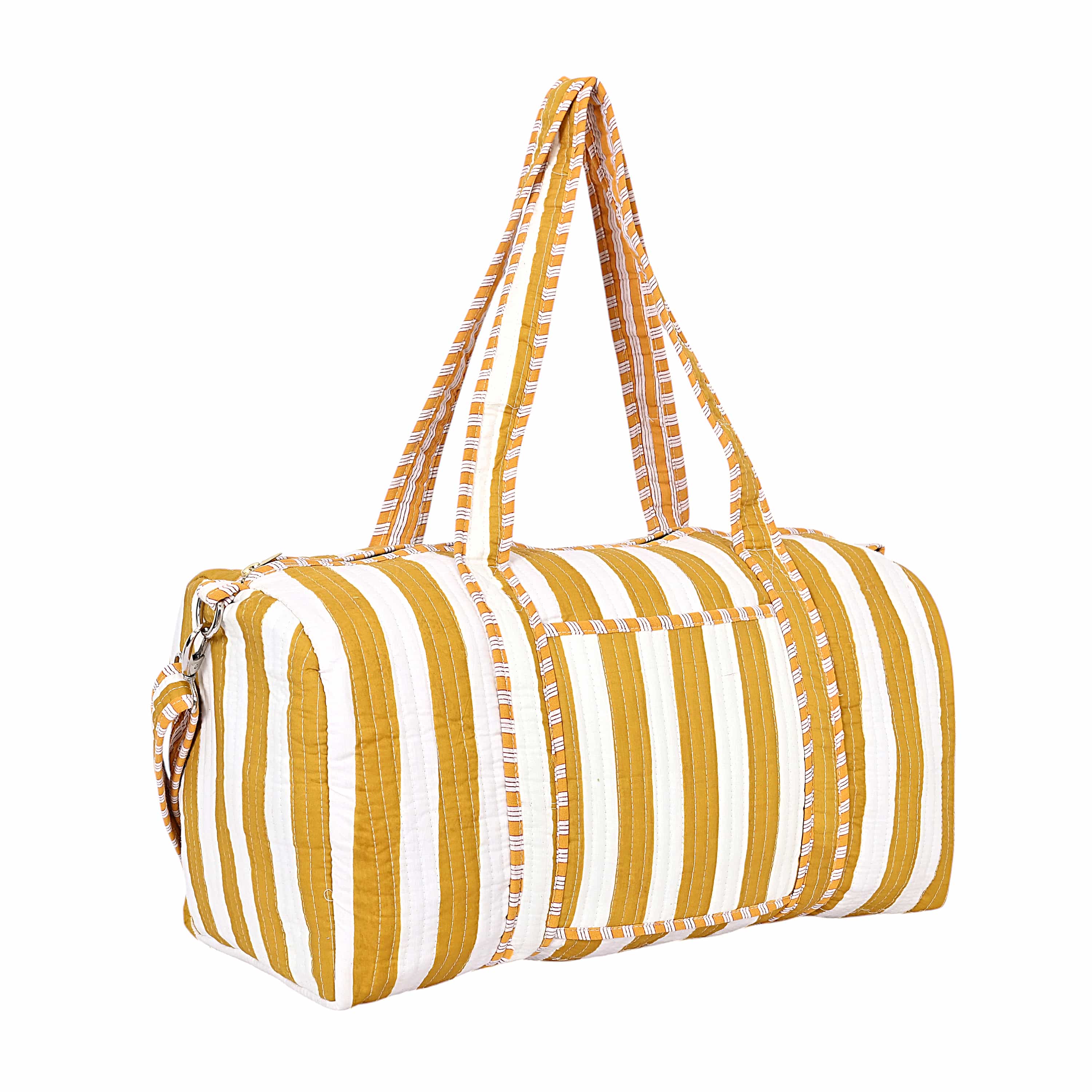 The Striped Cotton Weekender — handmade hand block printed cotton weekender bag, ethically made in Rajasthan, India