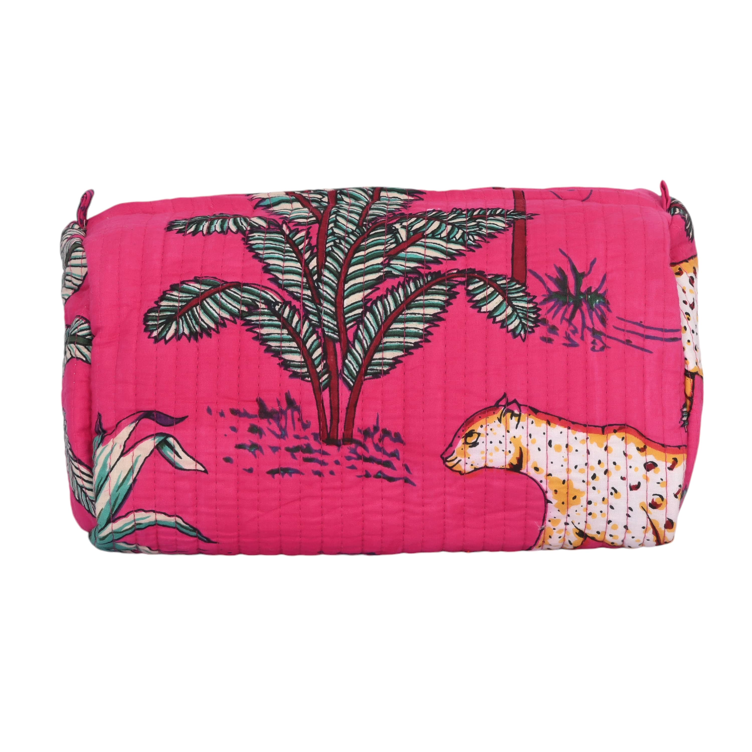 The three Mixed Jungle cotton pouches nested together in tiered size order