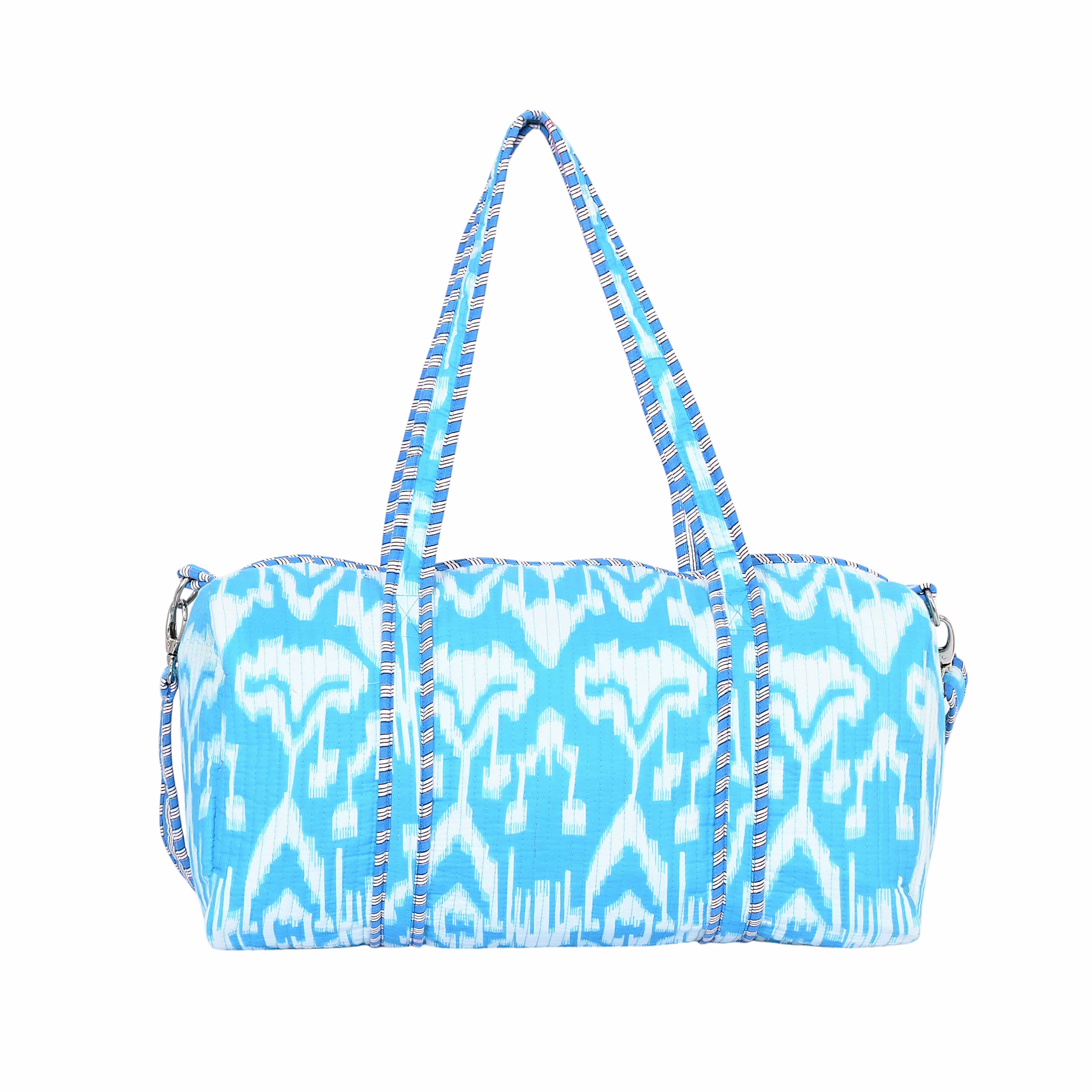 The Ikat Cotton Weekender — handmade hand block printed cotton weekender bag, ethically made in Rajasthan, India