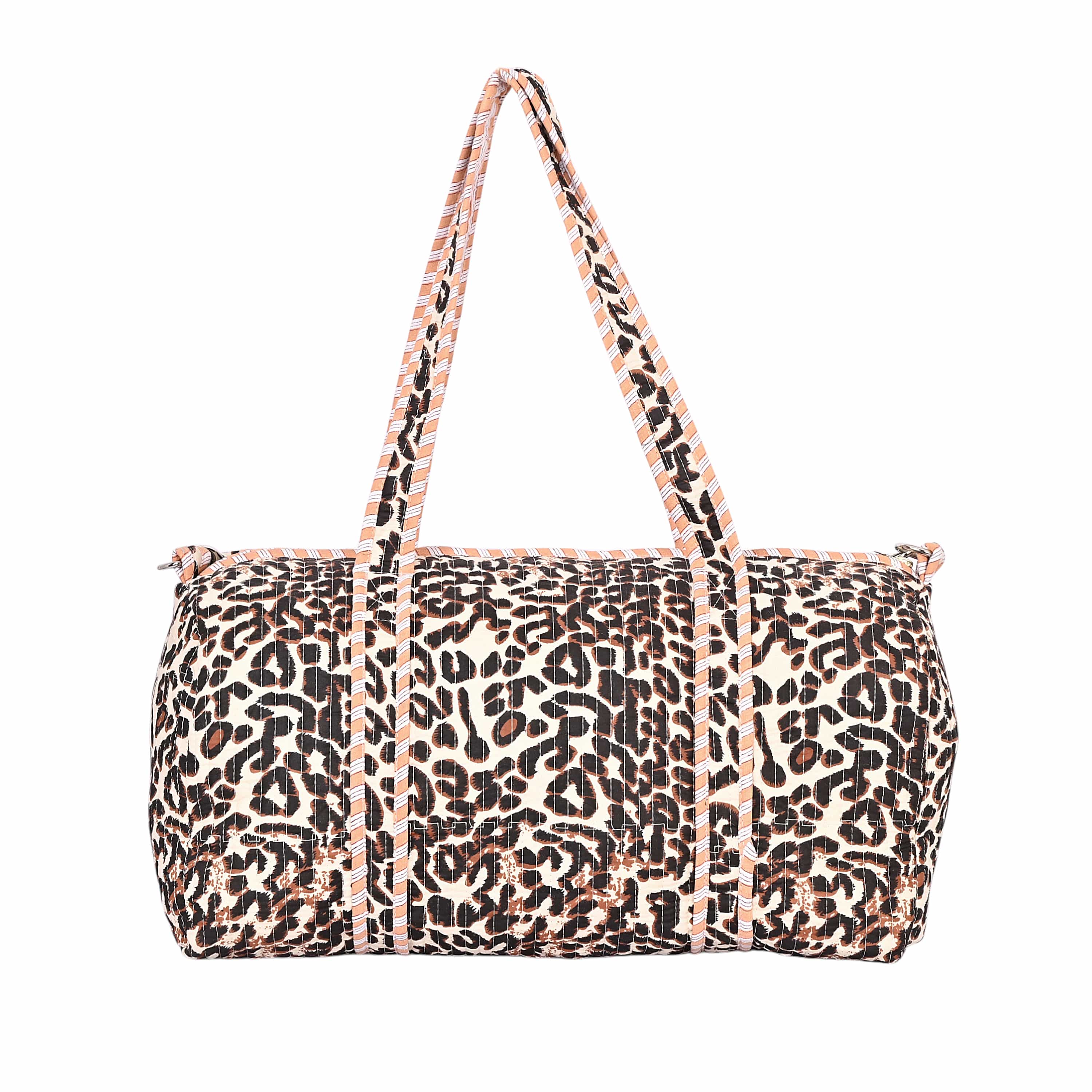 The Leopard Print Cotton Weekender — handmade hand block printed cotton weekender bag, ethically made in Rajasthan, India