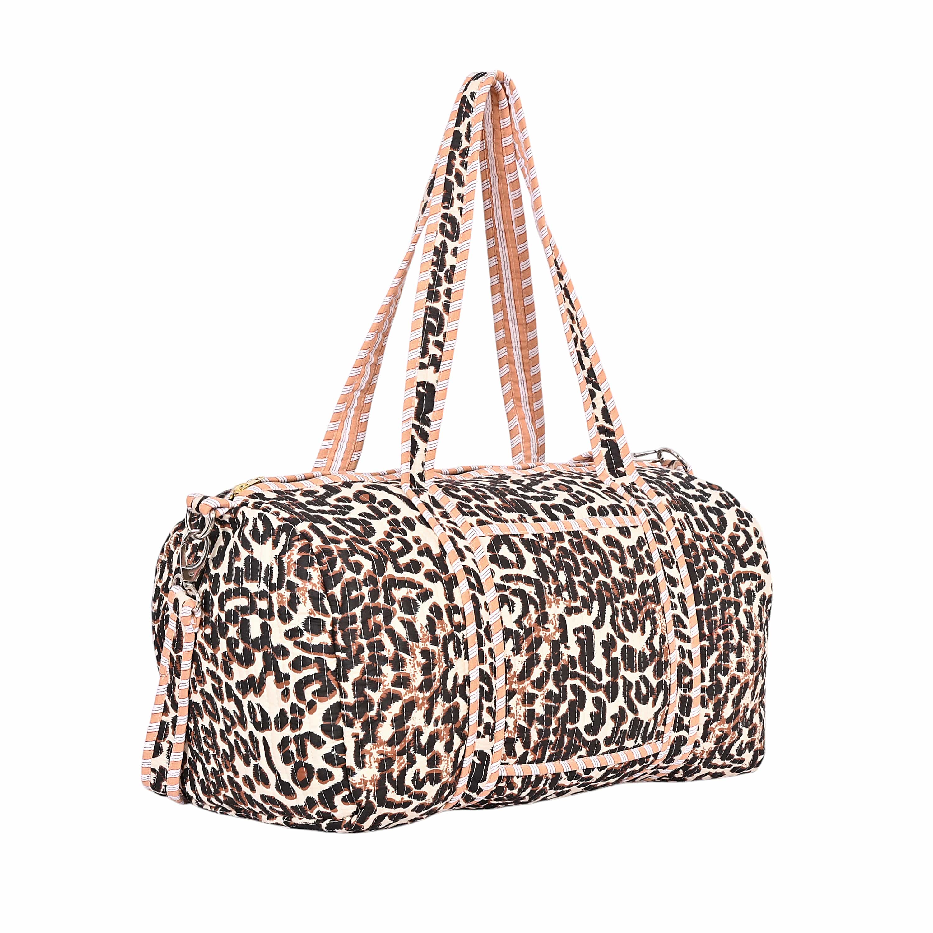 The Leopard Print Cotton Weekender — handmade hand block printed cotton weekender bag, ethically made in Rajasthan, India