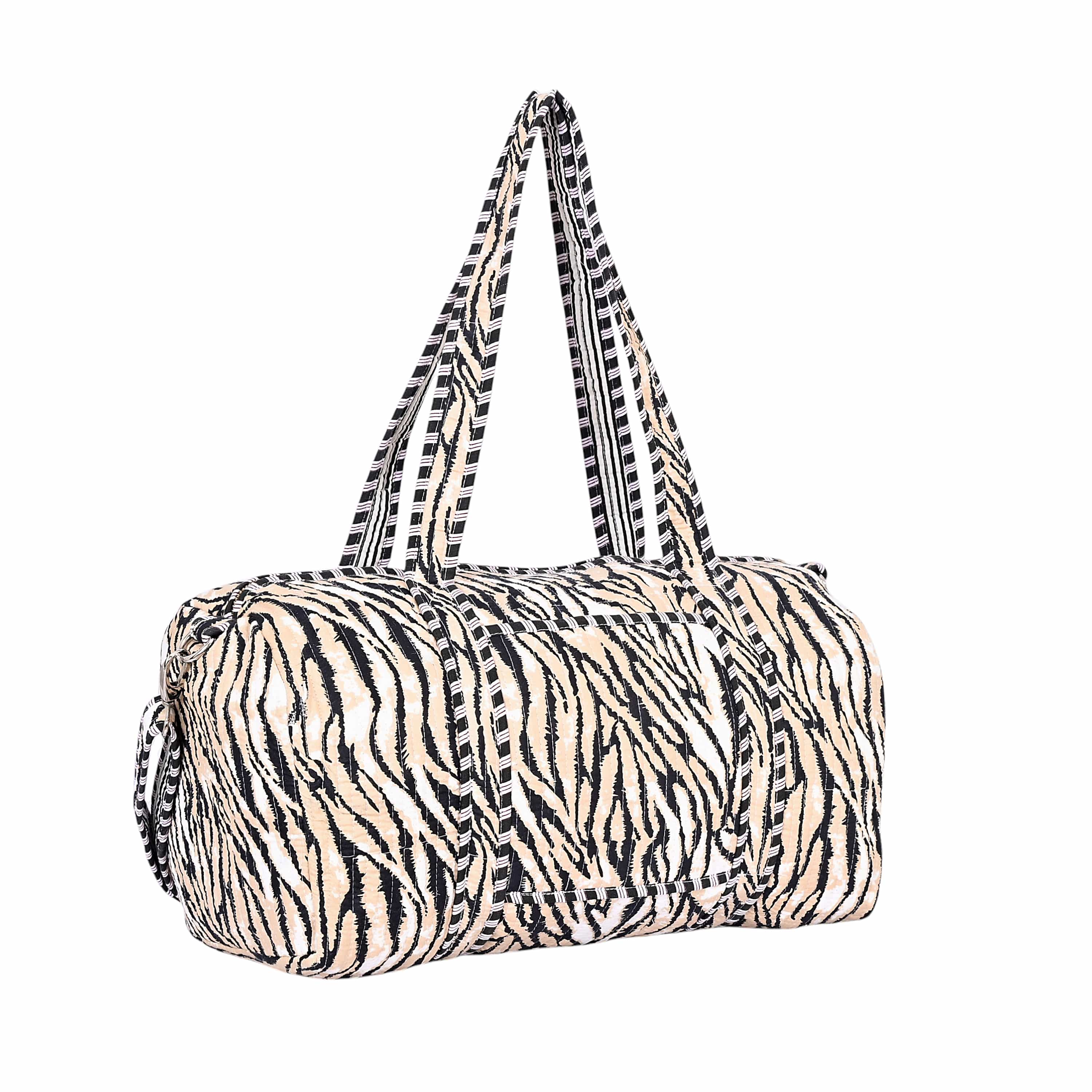 The Striped Tiger Cotton Weekender — handmade hand block printed cotton weekender bag, ethically made in Rajasthan, India