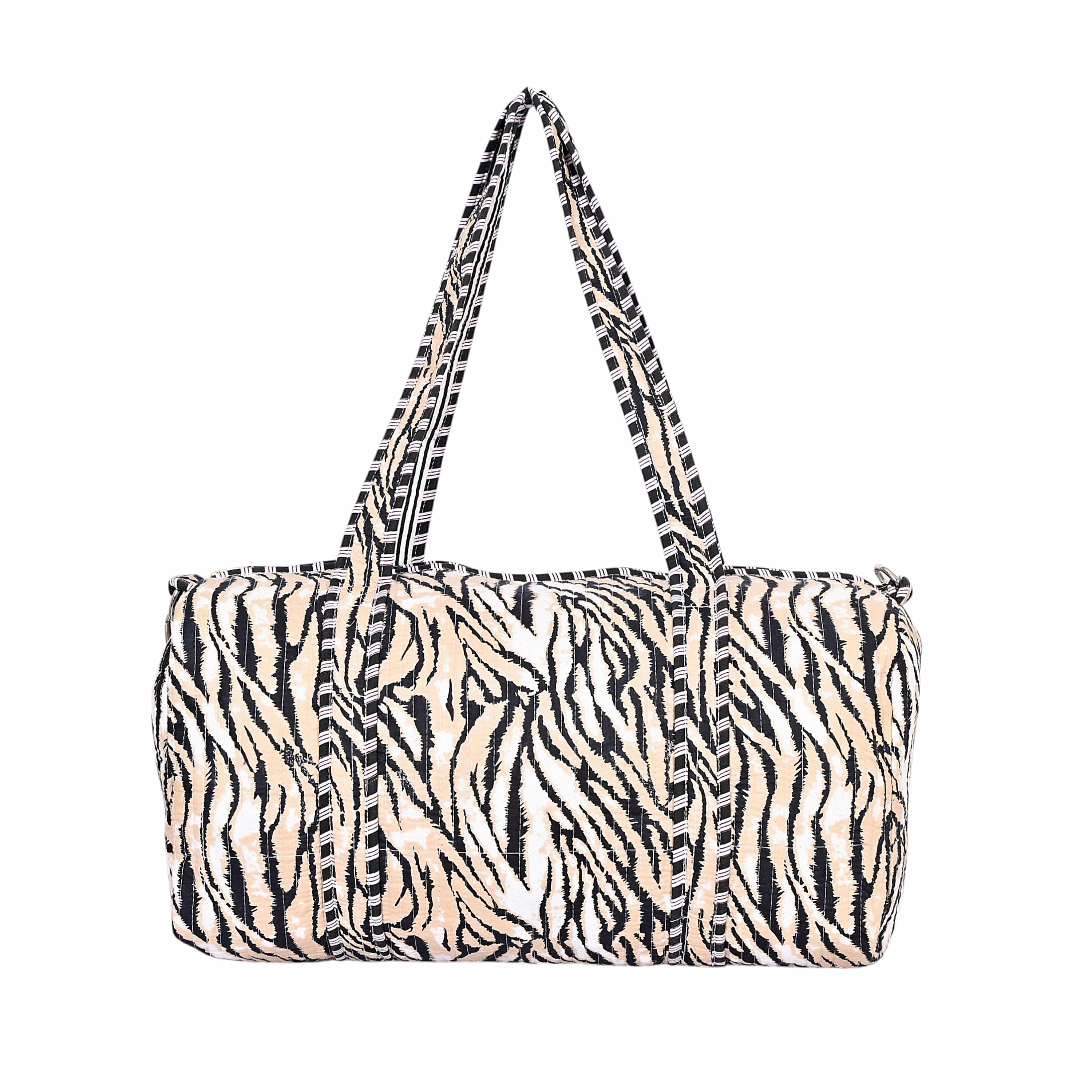 The Striped Tiger Cotton Weekender — handmade hand block printed cotton weekender bag, ethically made in Rajasthan, India