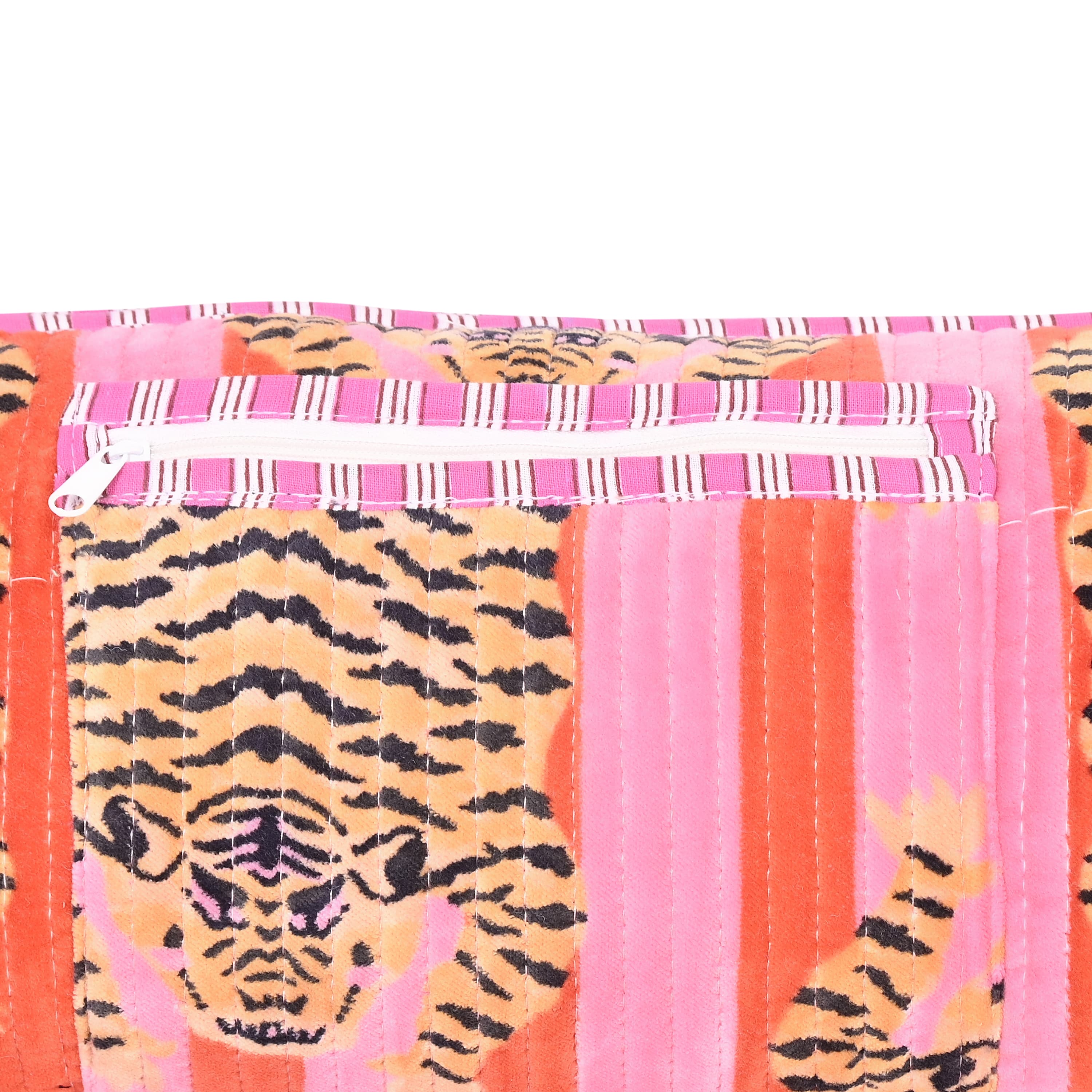 The Tibetan Tiger Velvet Yoga Bag — handmade quilted velvet yoga mat bag, ethically made in Rajasthan, India