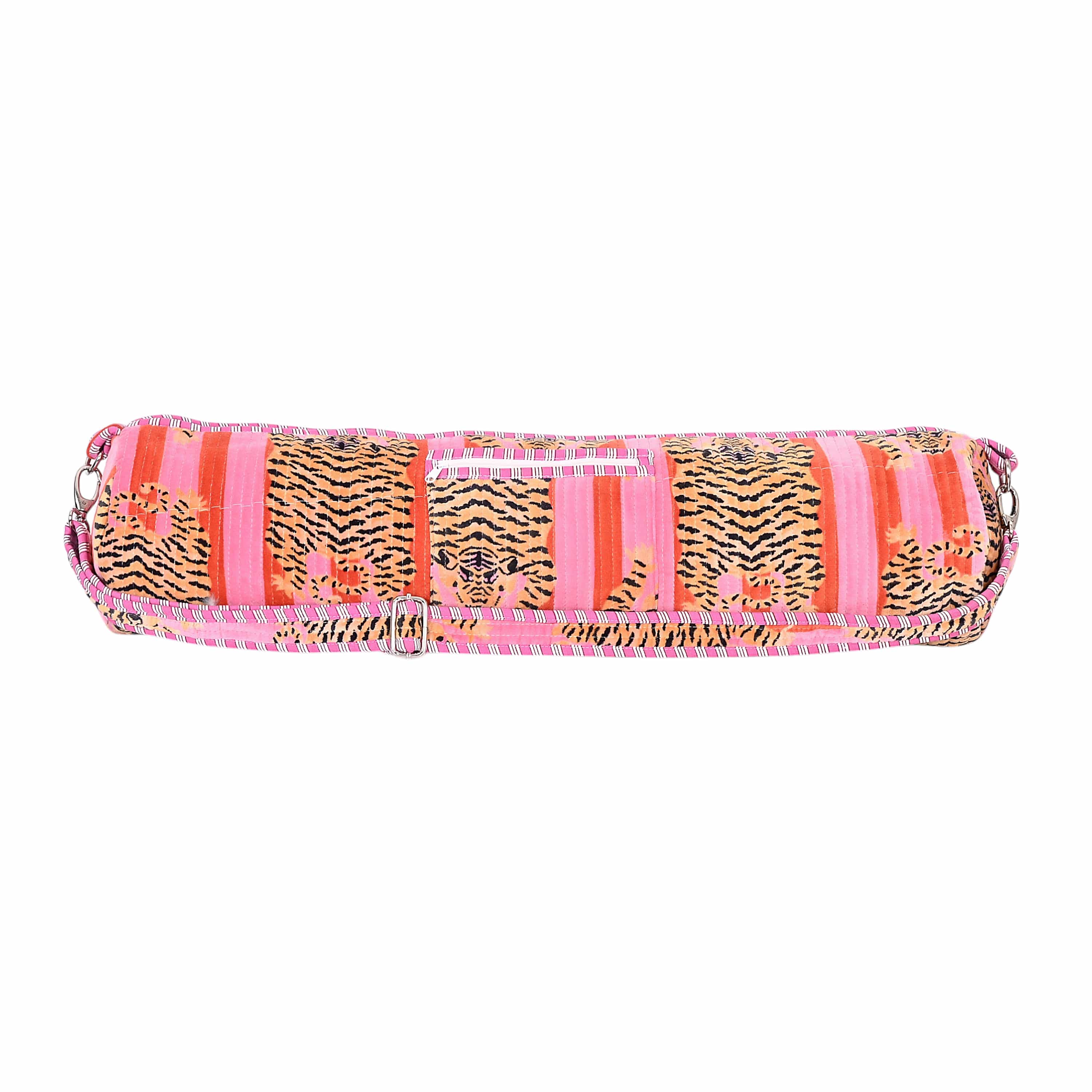 The Tibetan Tiger Velvet Yoga Bag — handmade quilted velvet yoga mat bag, ethically made in Rajasthan, India