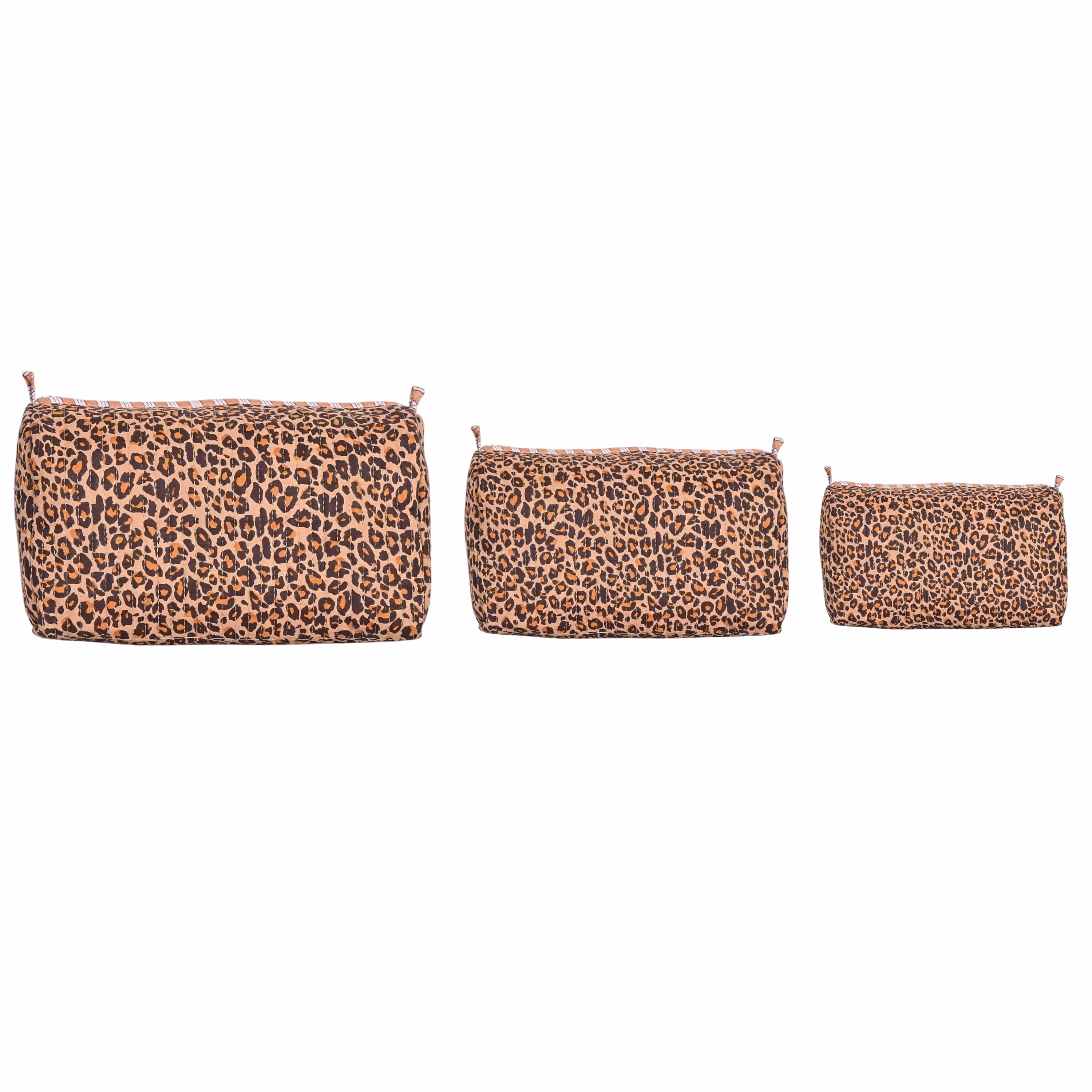 The Brown Leopard Cotton Travel Set — handmade hand block printed cotton travel pouch set, ethically made in Rajasthan, India