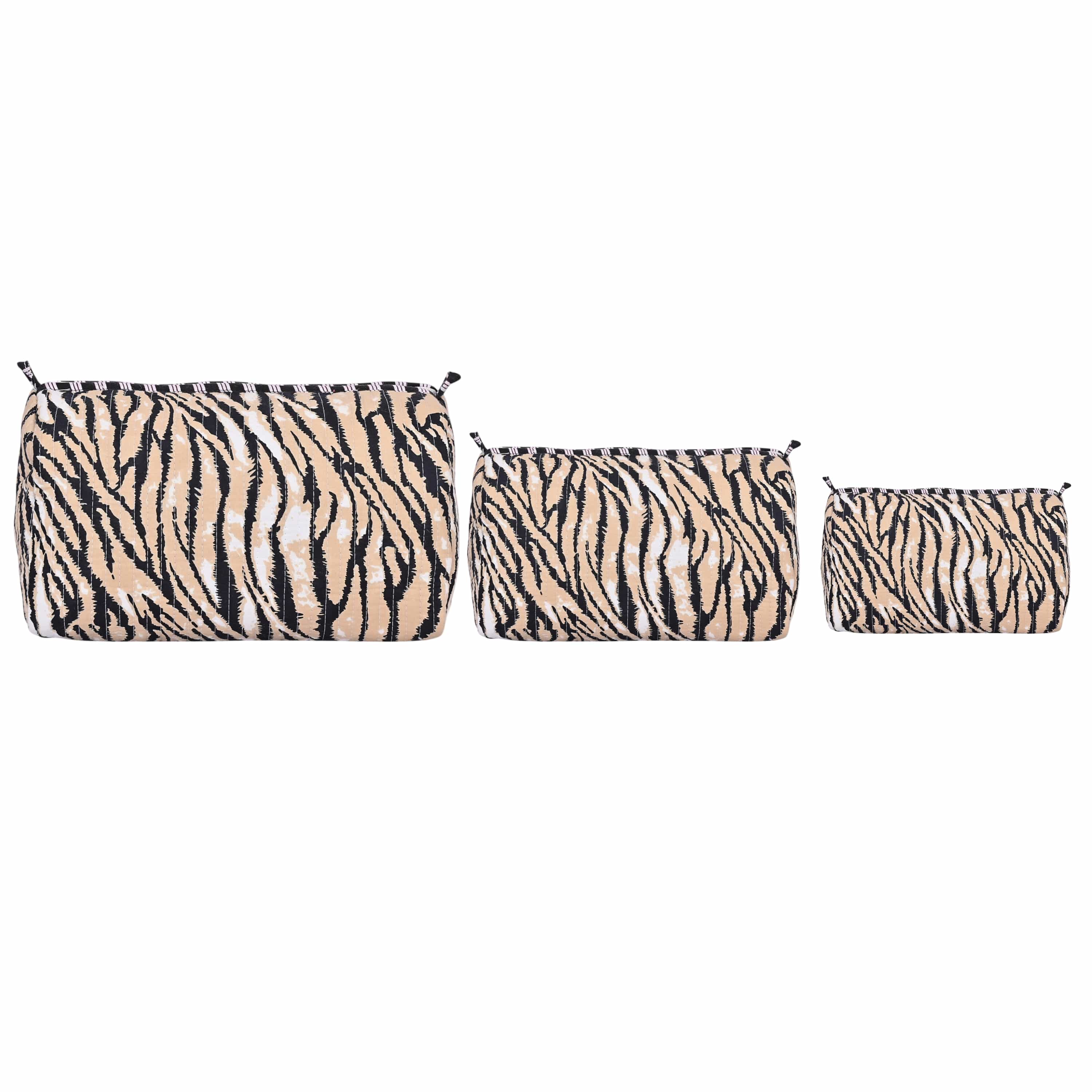 The Tiger Stripe Cotton Travel Set — handmade hand block printed cotton travel pouch set, ethically made in Rajasthan, India
