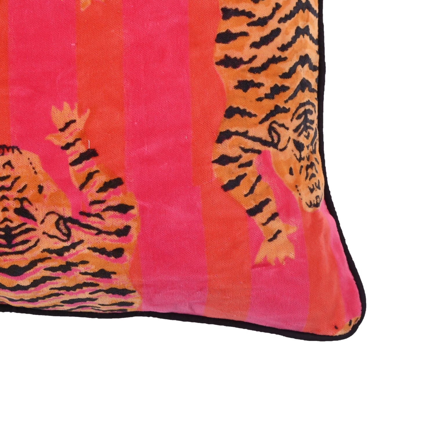 Velvet Tibetan Tiger Cushion — handmade quilted velvet cushion cover, ethically made in Rajasthan, India