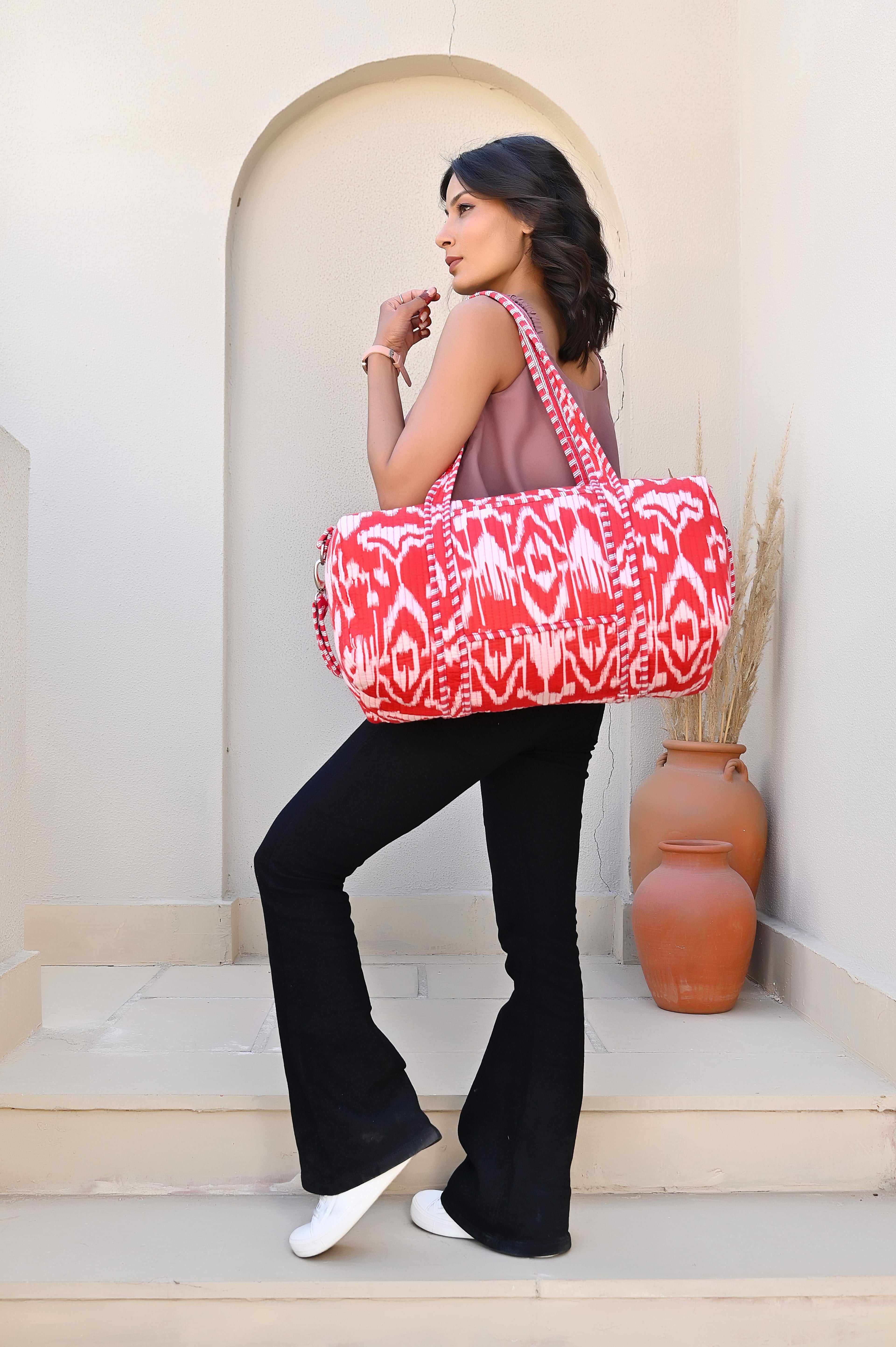The Ikat Cotton Weekender — handmade hand block printed cotton weekender bag, ethically made in Rajasthan, India
