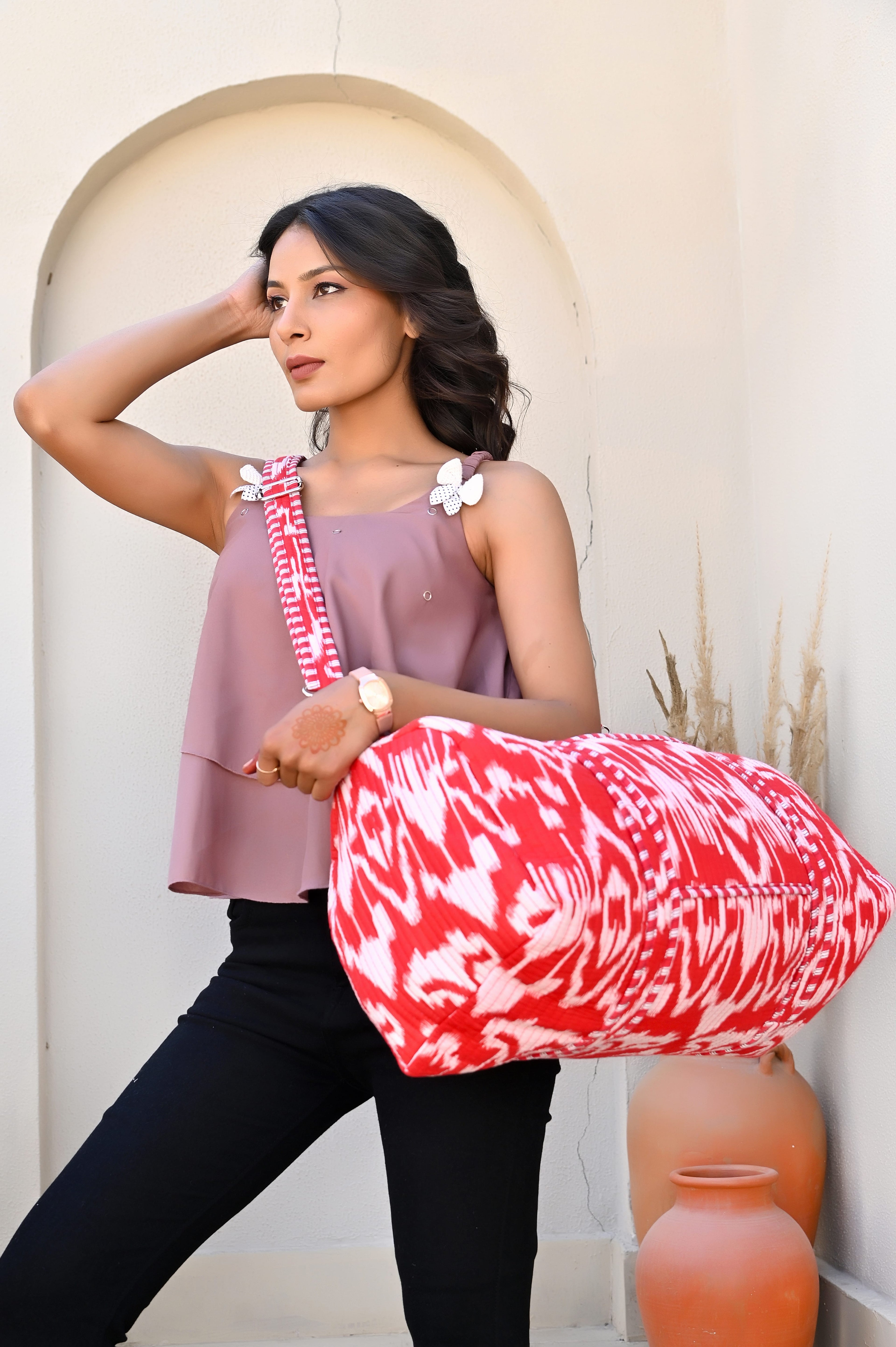 The Ikat Cotton Weekender — handmade hand block printed cotton weekender bag, ethically made in Rajasthan, India