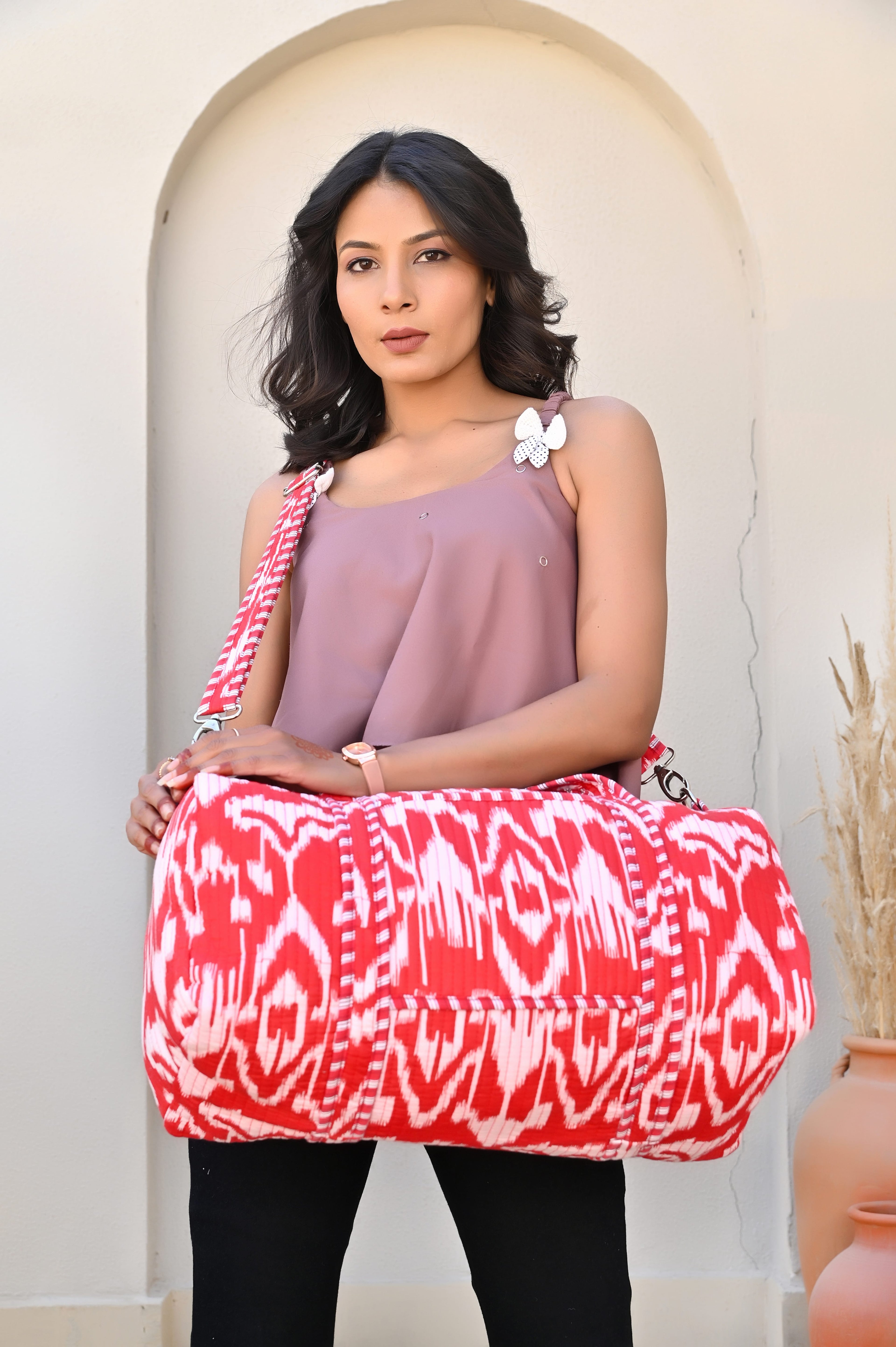 The Ikat Cotton Weekender — handmade hand block printed cotton weekender bag, ethically made in Rajasthan, India