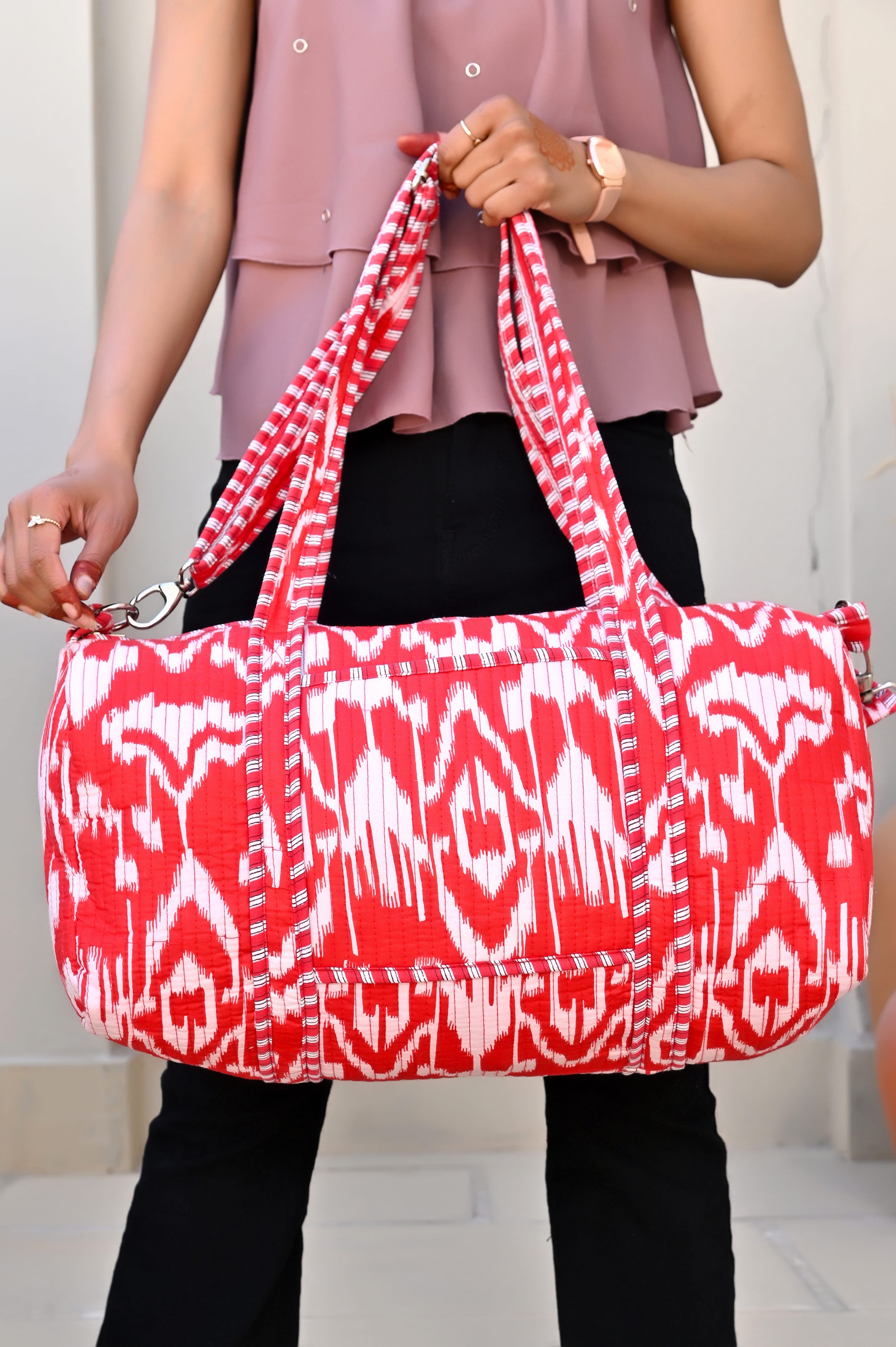 The Ikat Cotton Weekender — handmade hand block printed cotton weekender bag, ethically made in Rajasthan, India