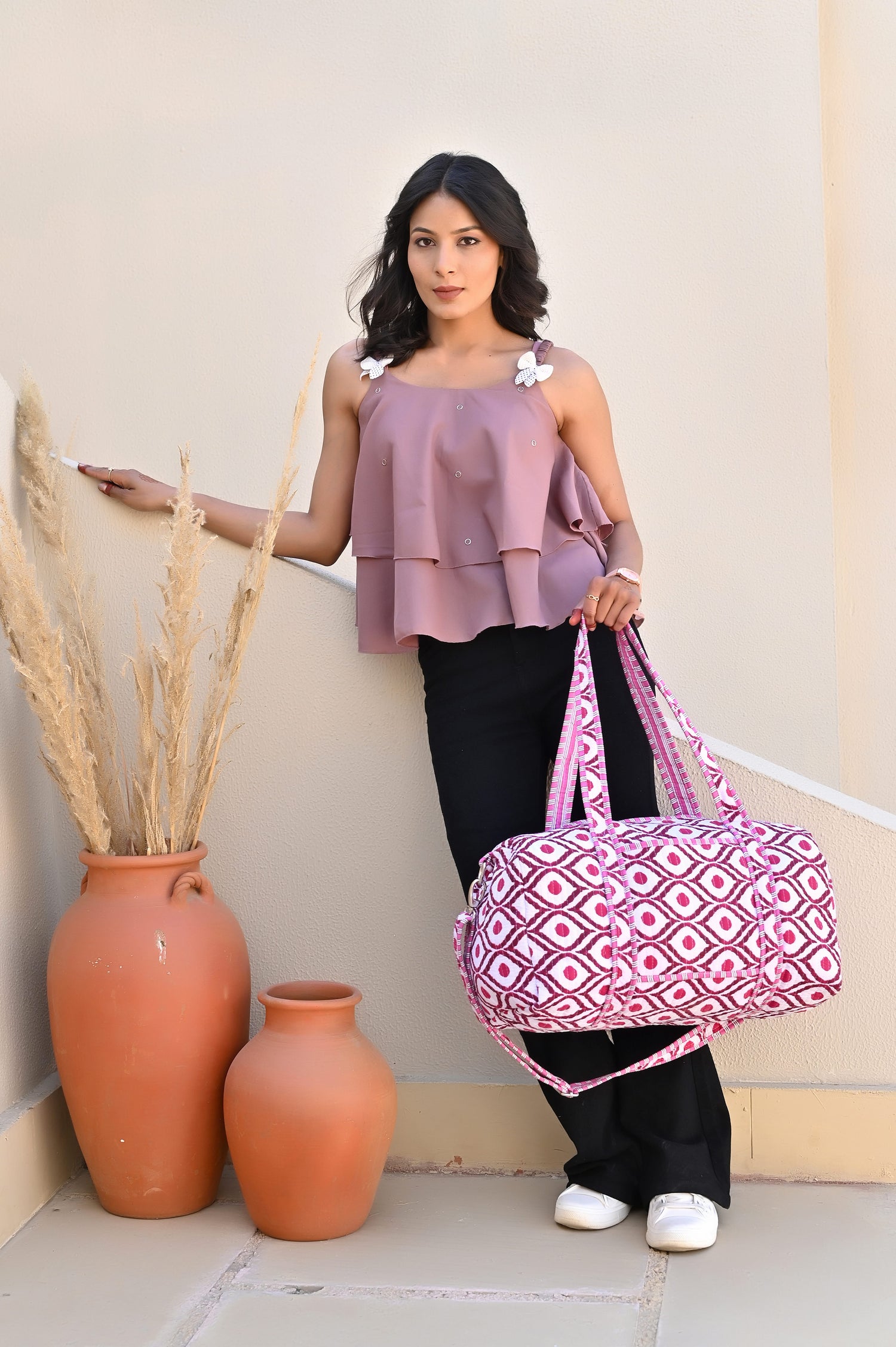 The Diamond Cotton Weekender — handmade hand block printed cotton weekender bag, ethically made in Rajasthan, India