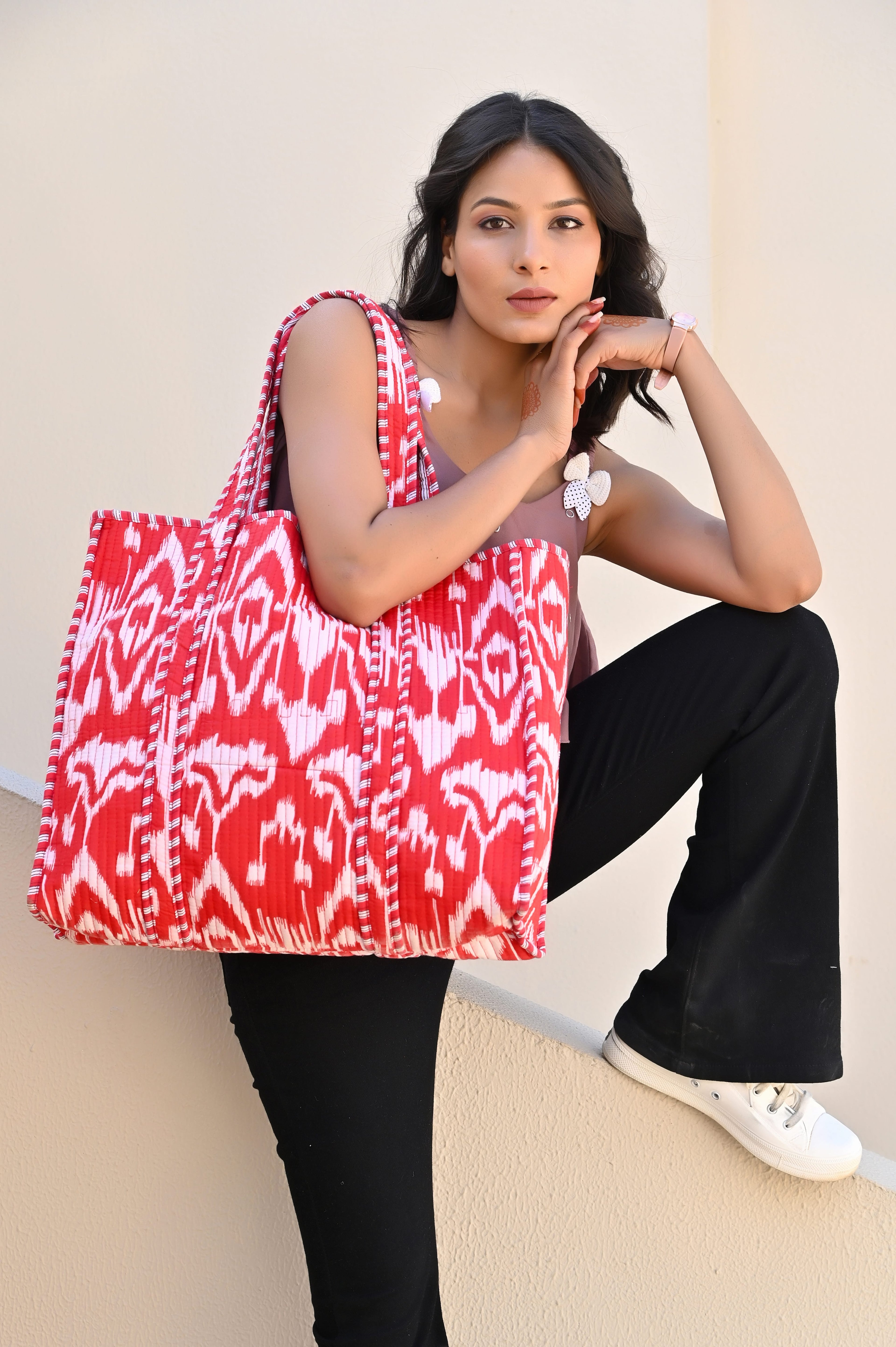 The Ikat Tote — handmade hand block printed cotton tote bag, ethically made in Rajasthan, India