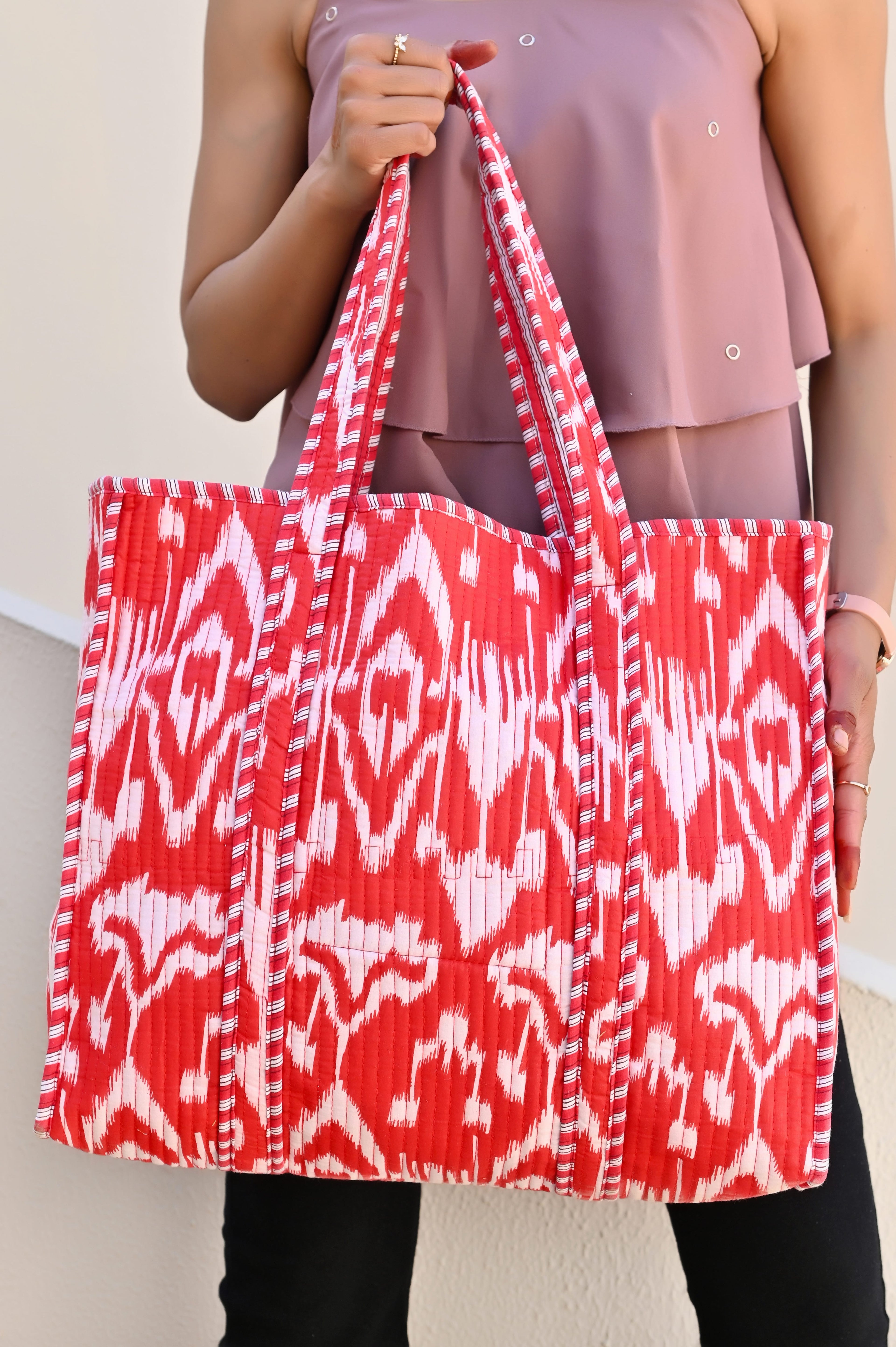 The Ikat Tote — handmade hand block printed cotton tote bag, ethically made in Rajasthan, India