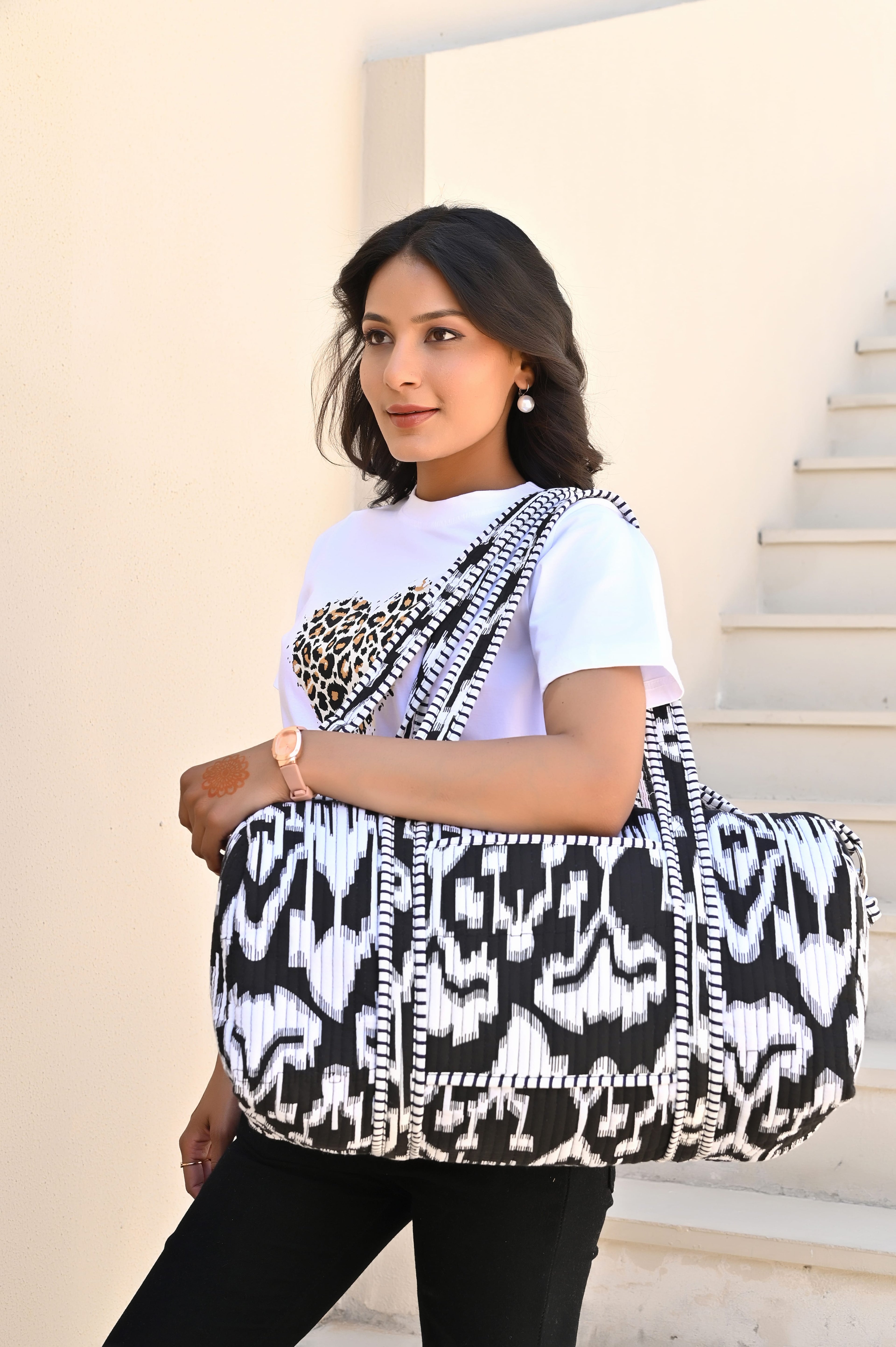 The Ikat Cotton Weekender — handmade hand block printed cotton weekender bag, ethically made in Rajasthan, India