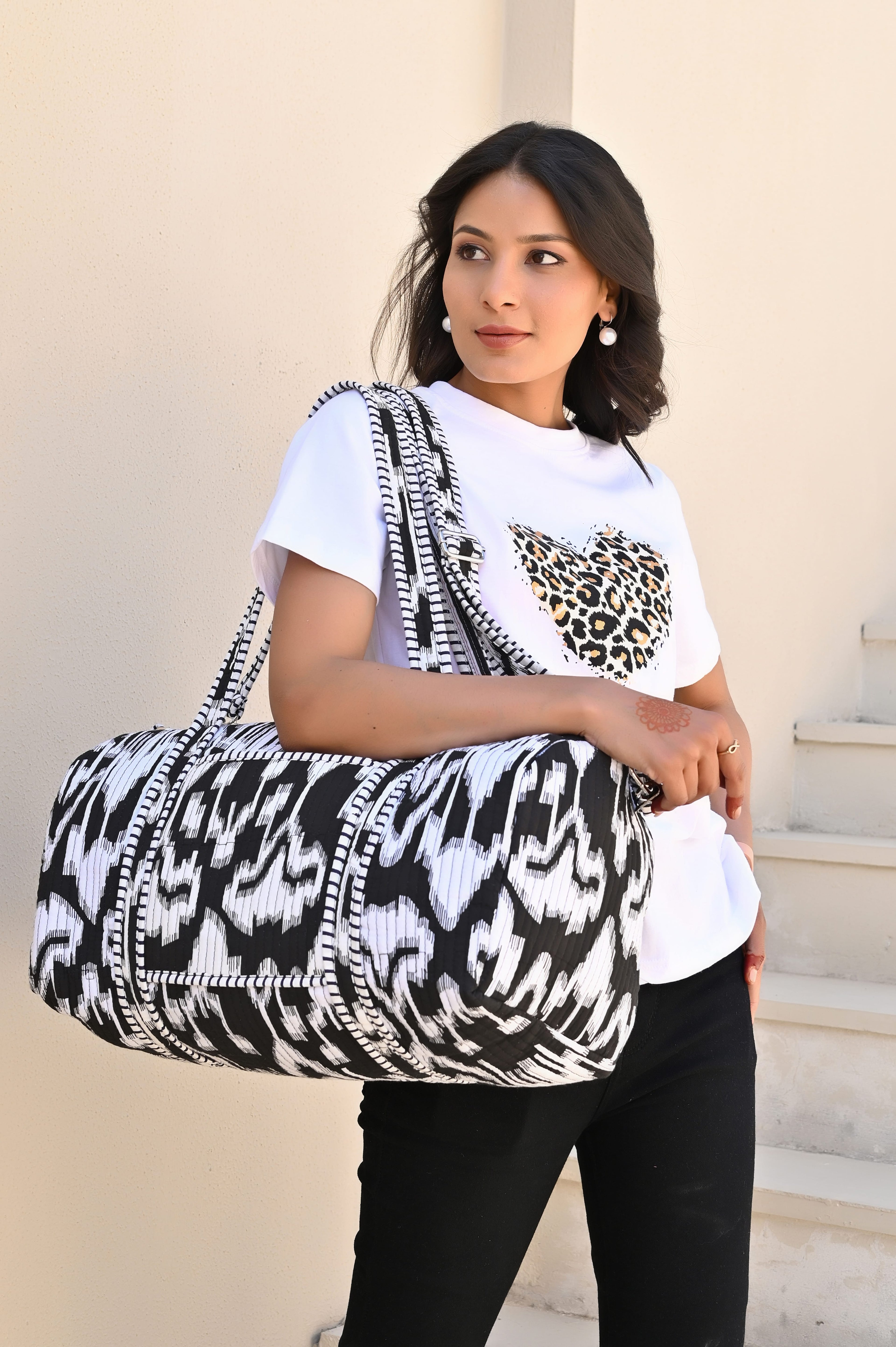 The Ikat Cotton Weekender — handmade hand block printed cotton weekender bag, ethically made in Rajasthan, India