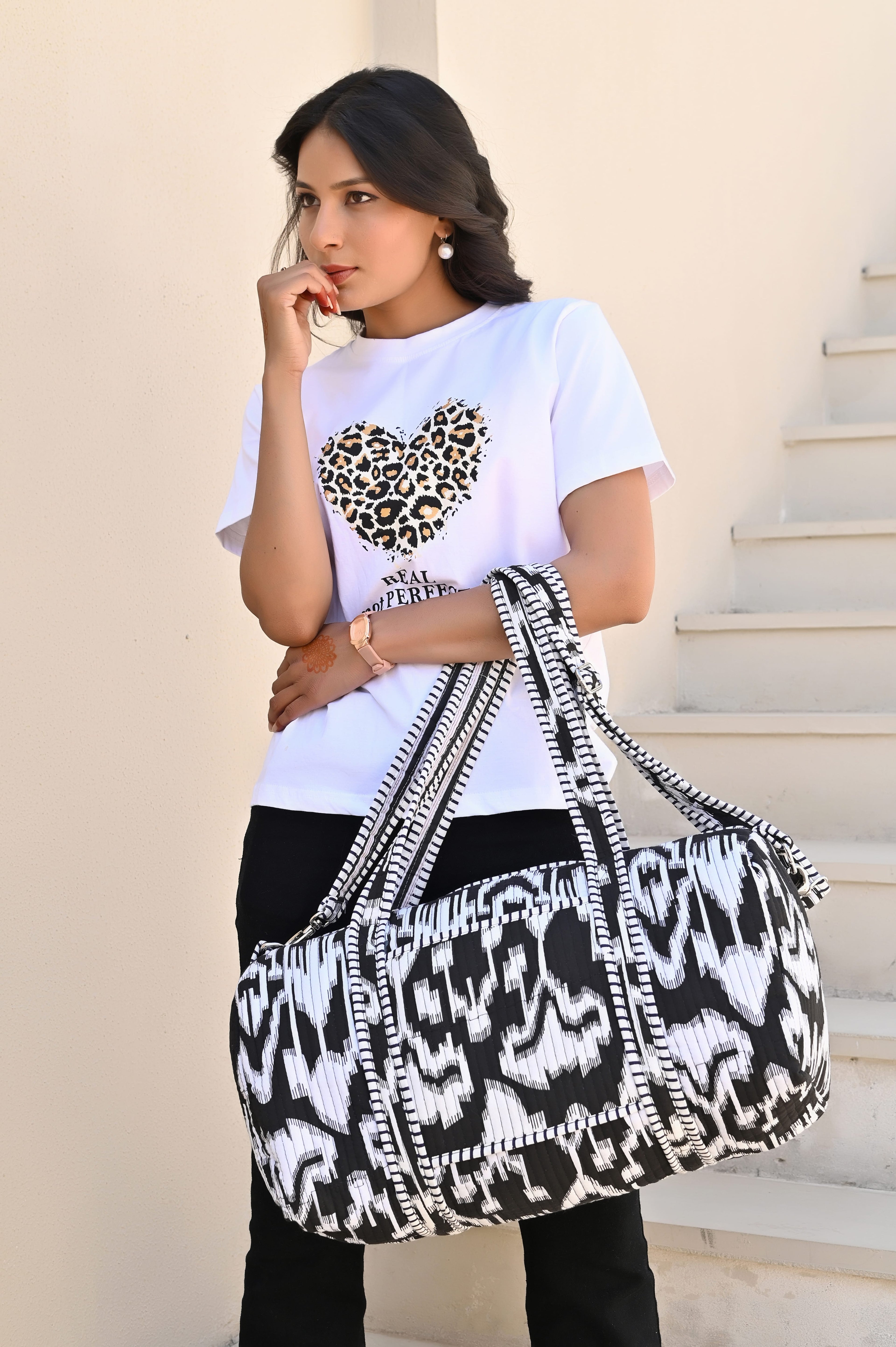 The Ikat Cotton Weekender — handmade hand block printed cotton weekender bag, ethically made in Rajasthan, India