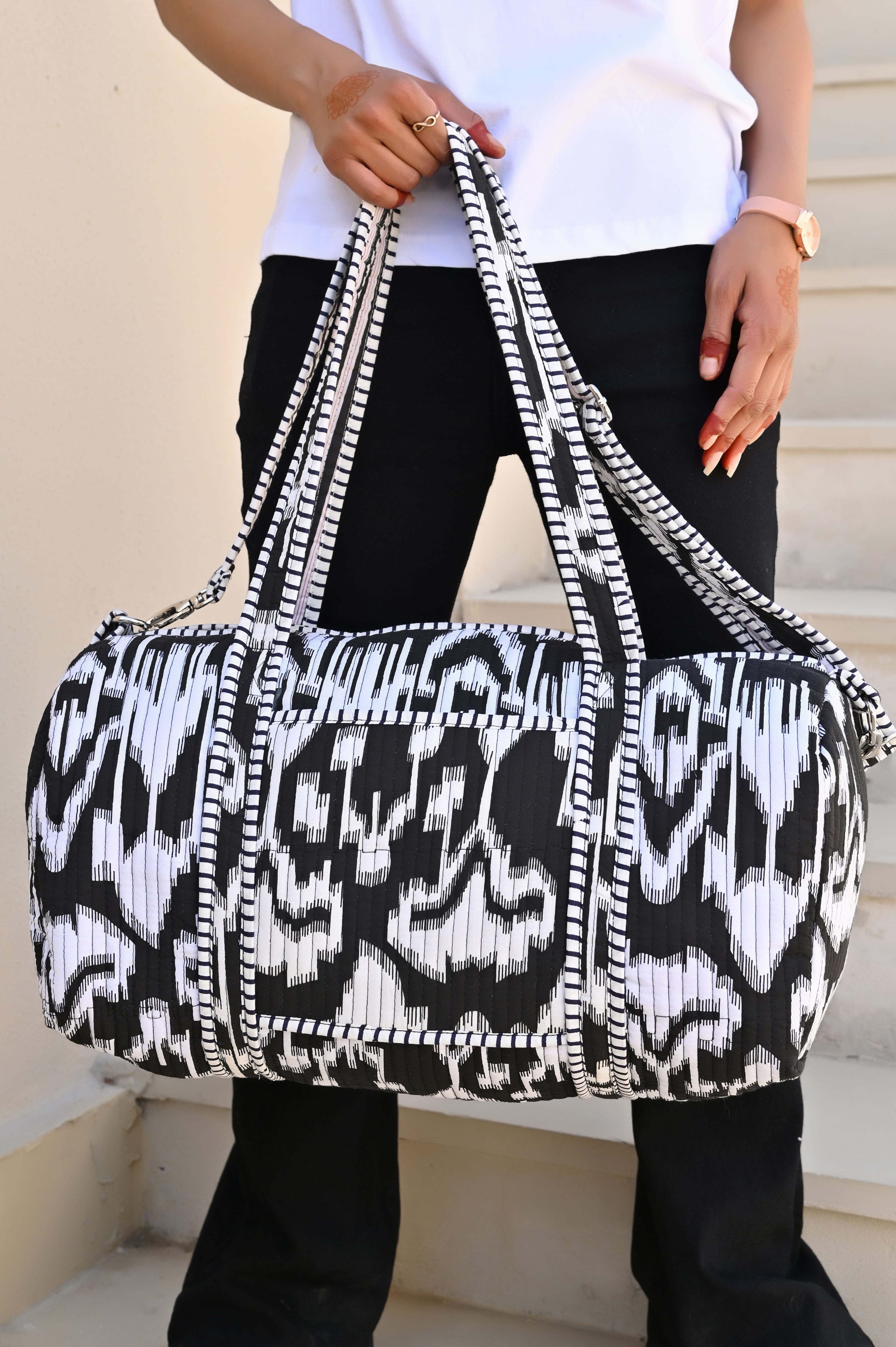 The Ikat Cotton Weekender — handmade hand block printed cotton weekender bag, ethically made in Rajasthan, India