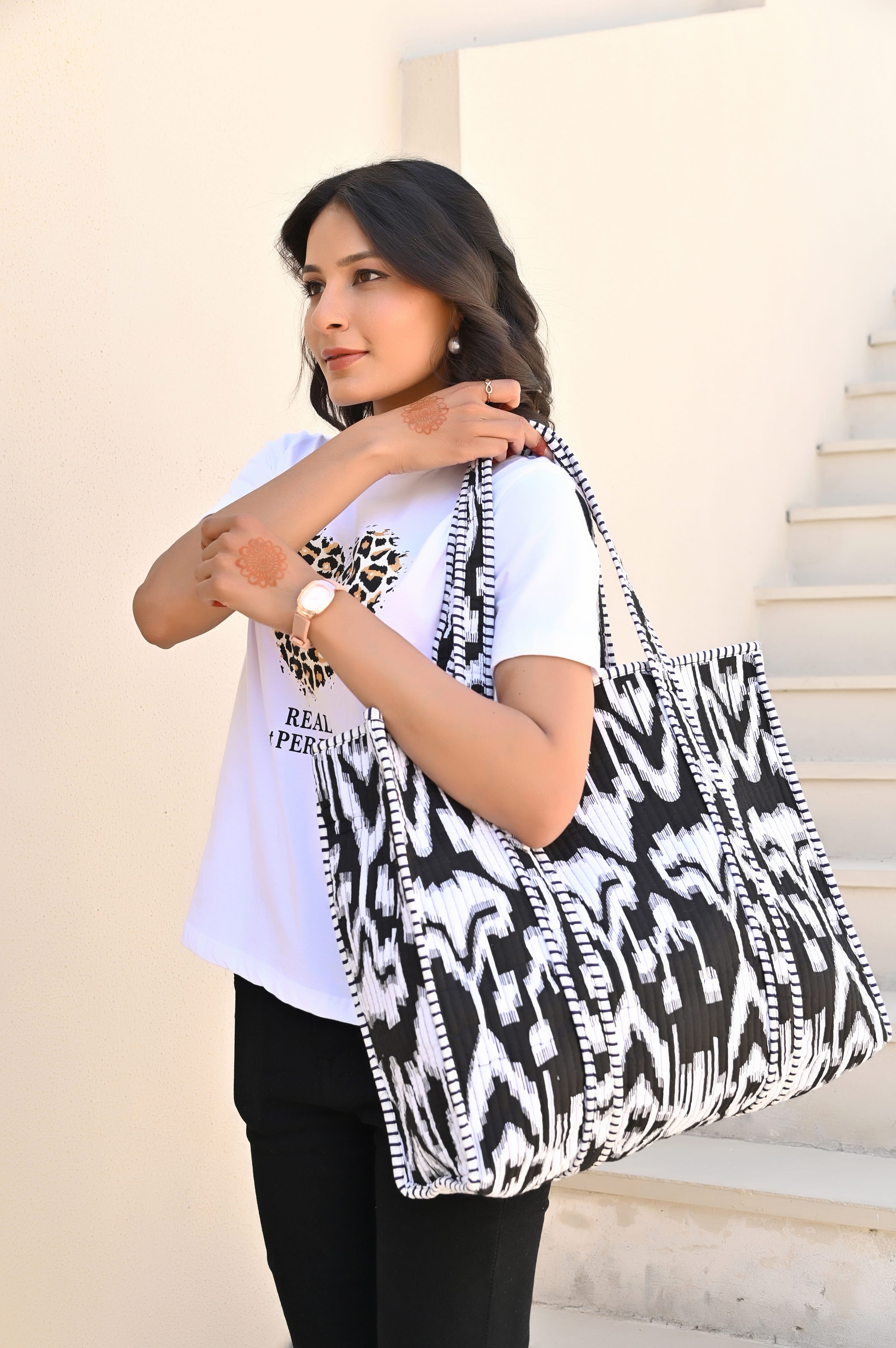 The Ikat Tote — handmade hand block printed cotton tote bag, ethically made in Rajasthan, India