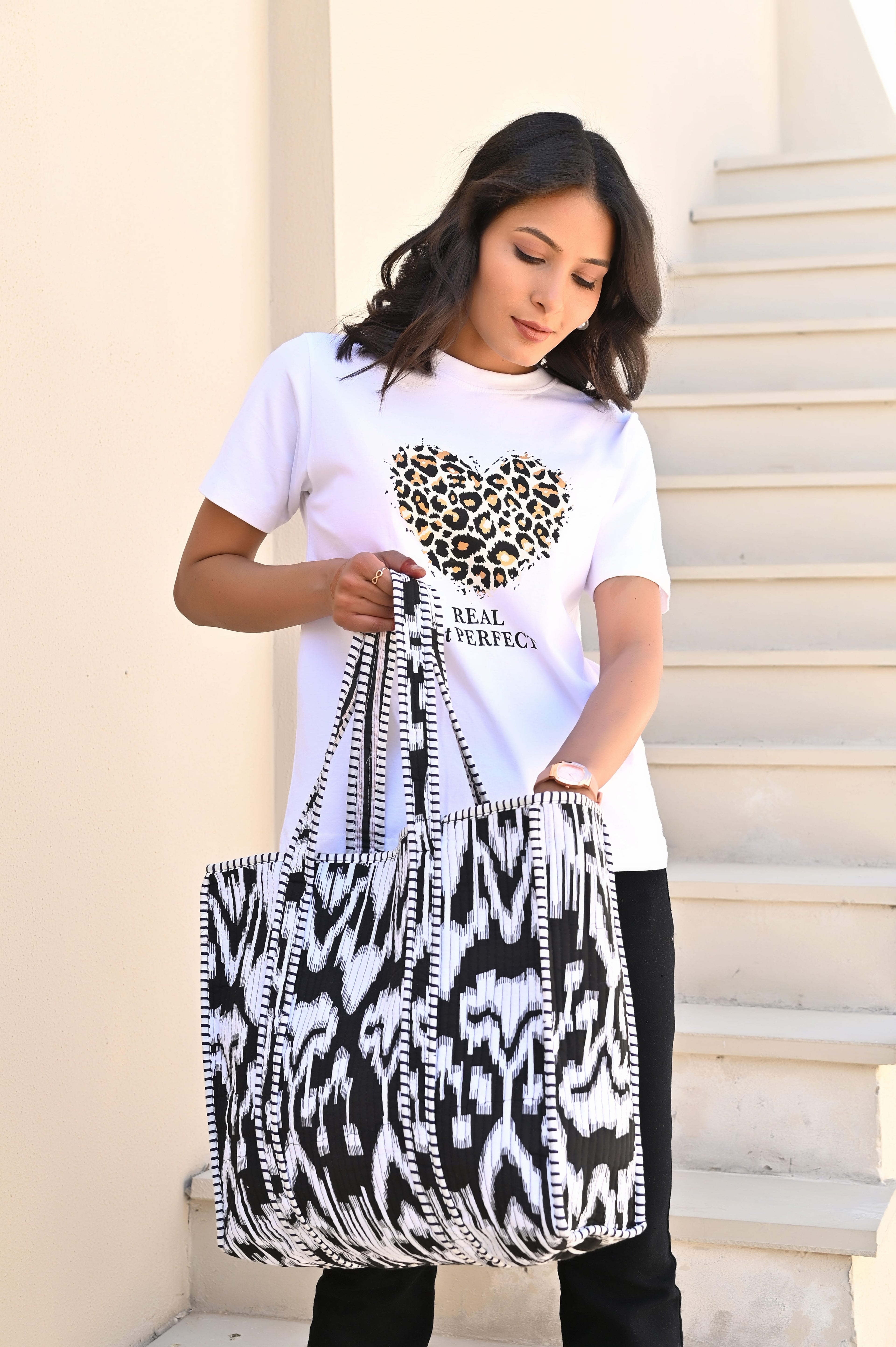 The Ikat Tote — handmade hand block printed cotton tote bag, ethically made in Rajasthan, India