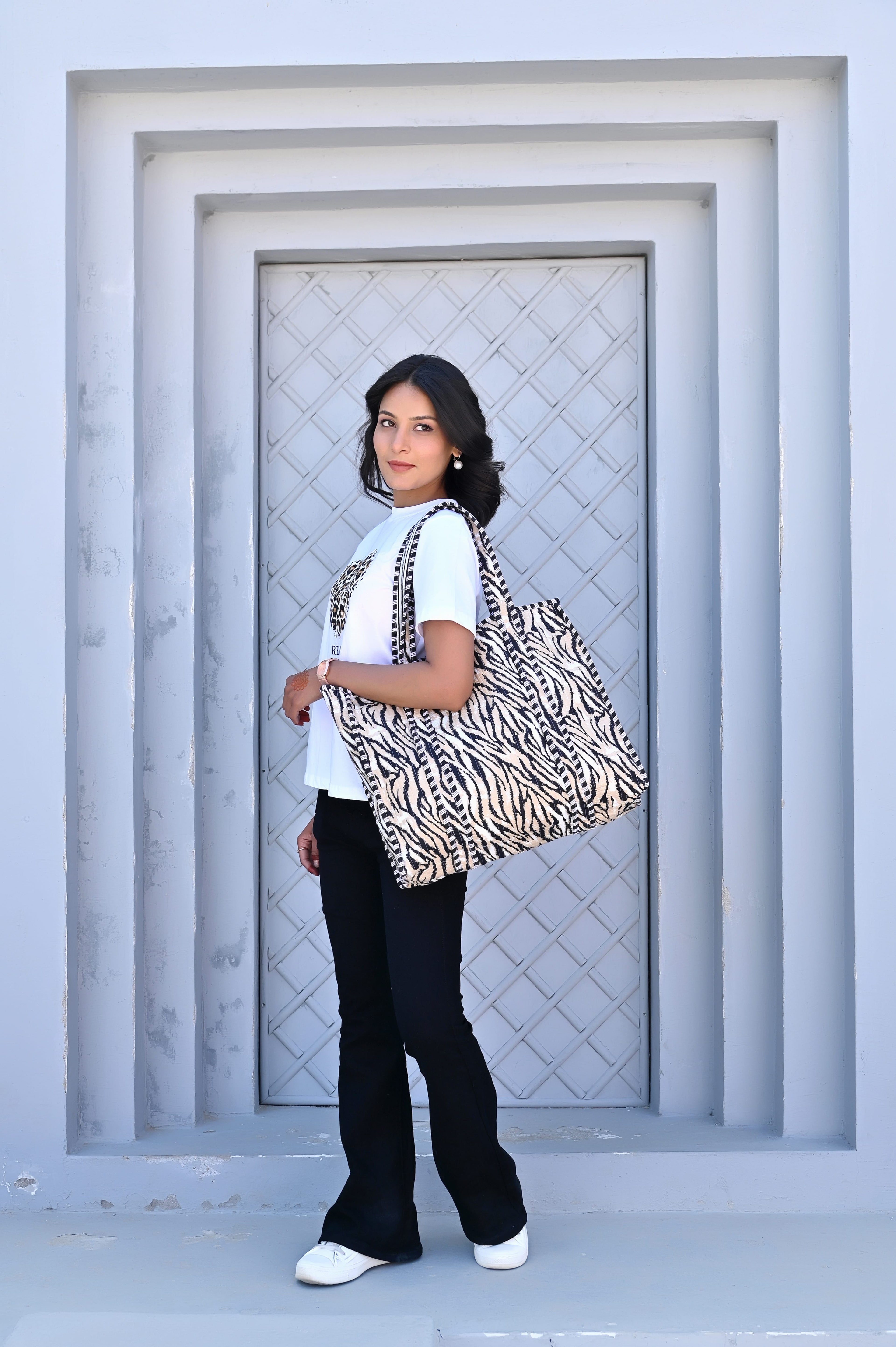 The Tiger Stripe Tote — handmade hand block printed cotton tote bag, ethically made in Rajasthan, India