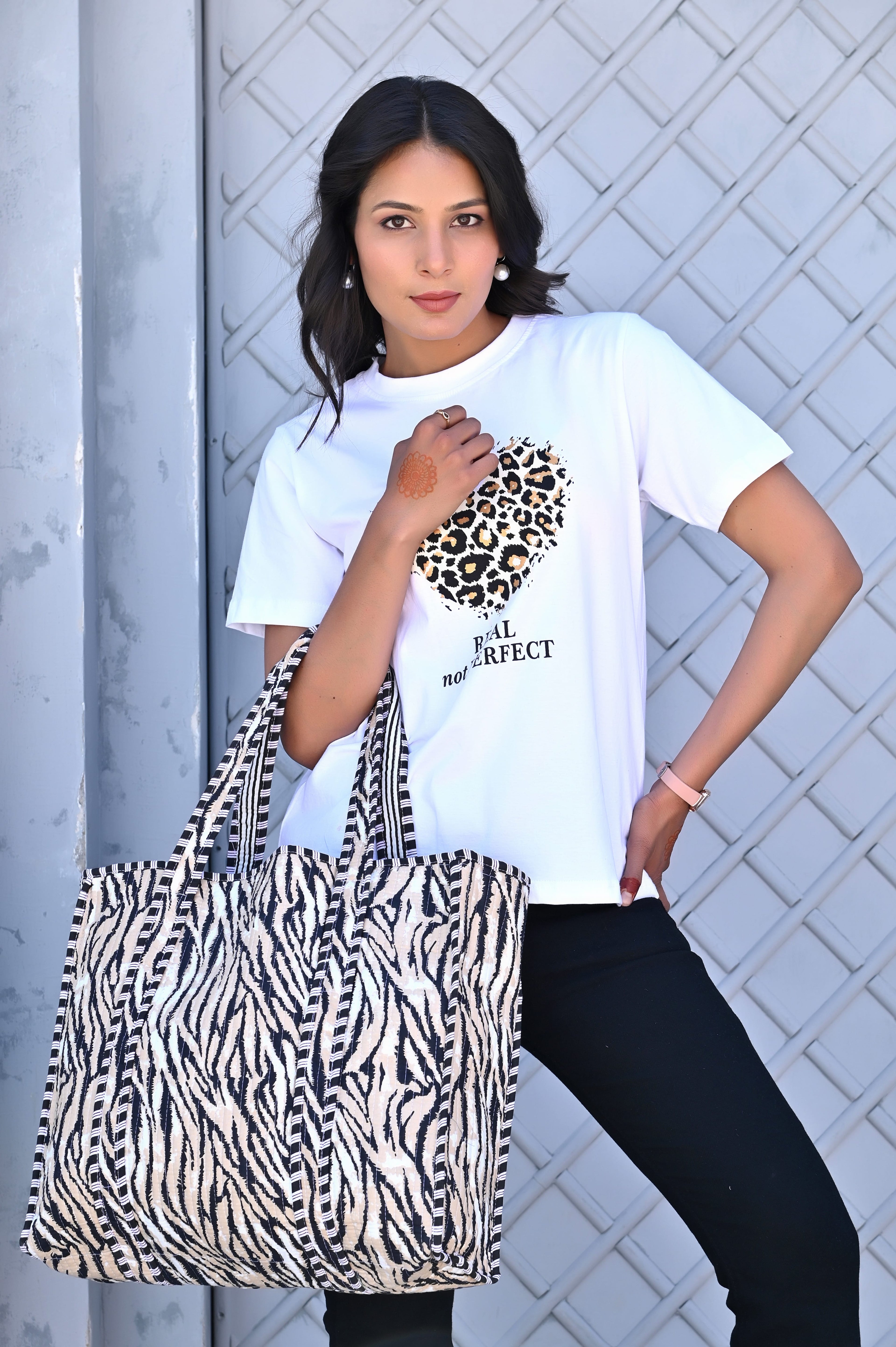 The Tiger Stripe Tote — handmade hand block printed cotton tote bag, ethically made in Rajasthan, India