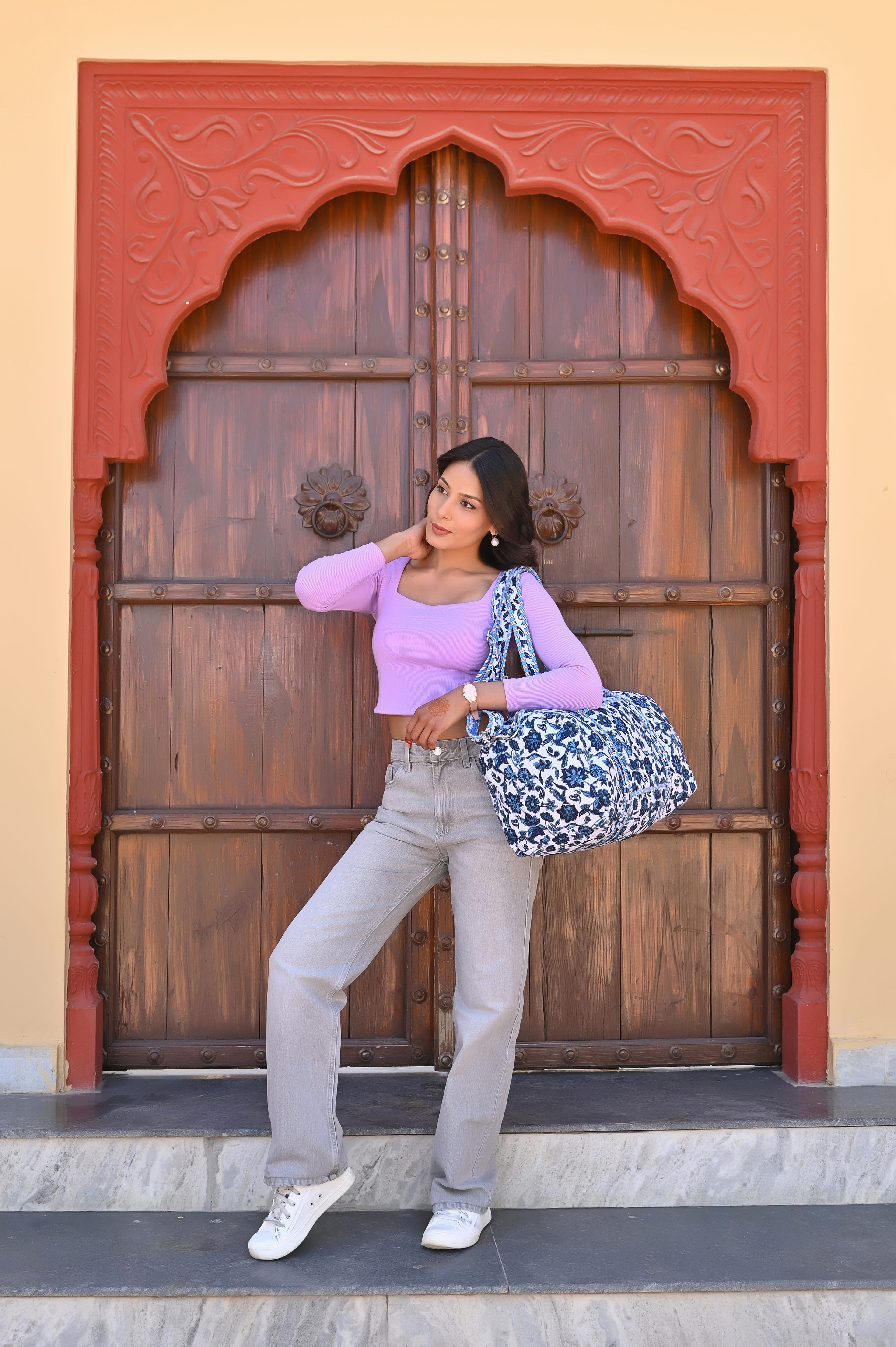 The Floral Paisley Cotton Weekender — handmade hand block printed cotton weekender bag, ethically made in Rajasthan, India