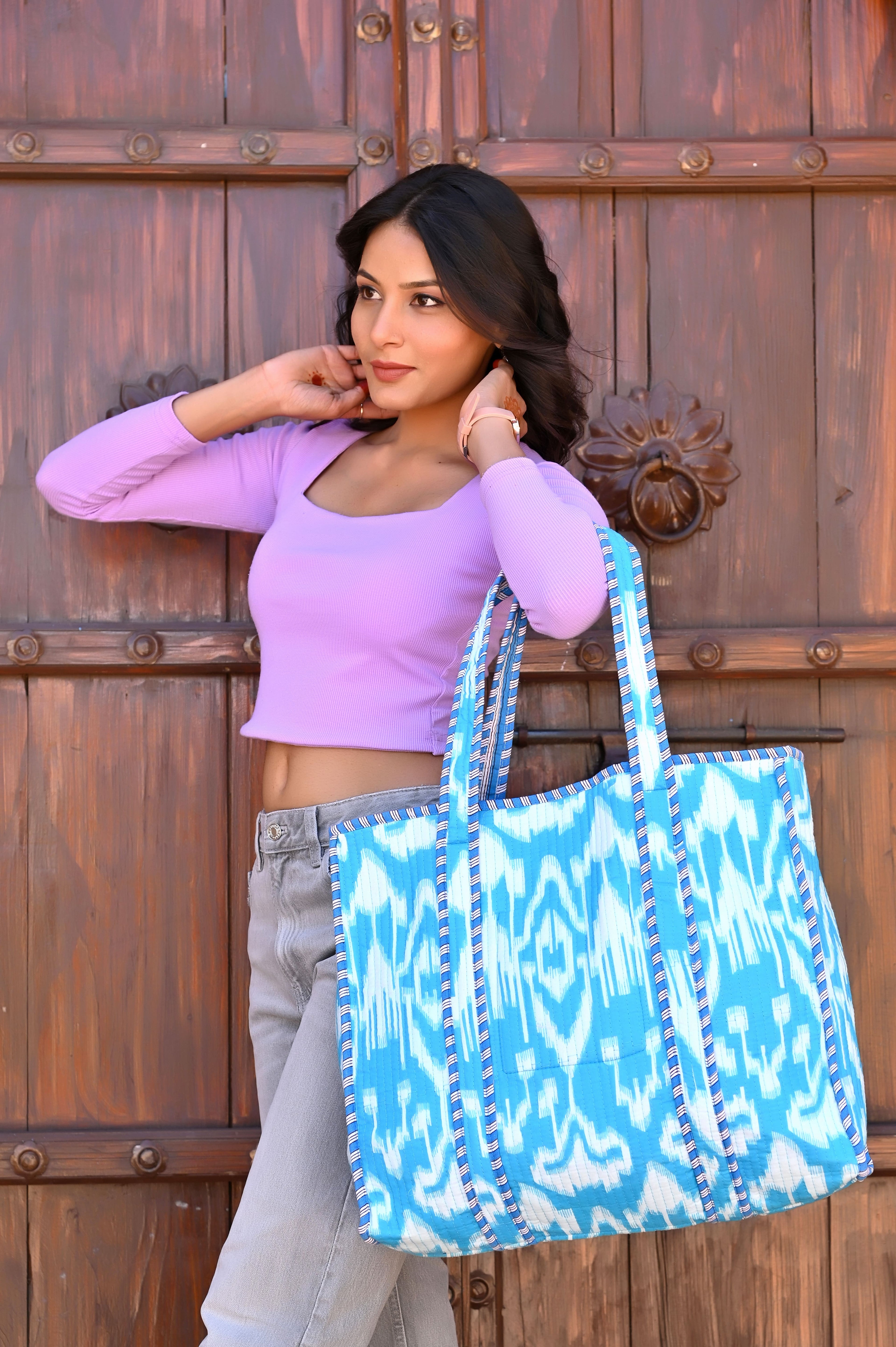 The Ikat Tote — handmade hand block printed cotton tote bag, ethically made in Rajasthan, India