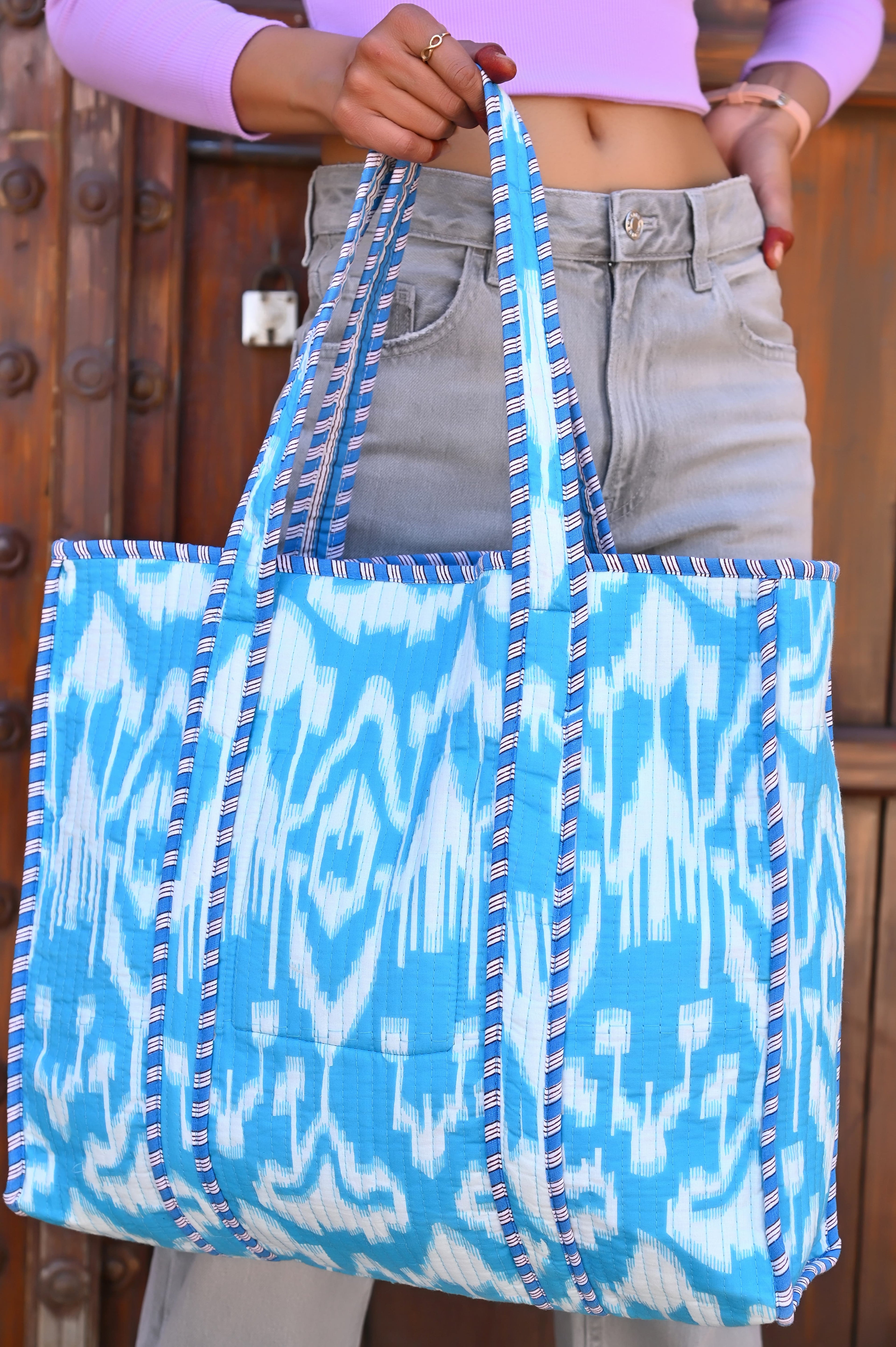 The Ikat Tote — handmade hand block printed cotton tote bag, ethically made in Rajasthan, India
