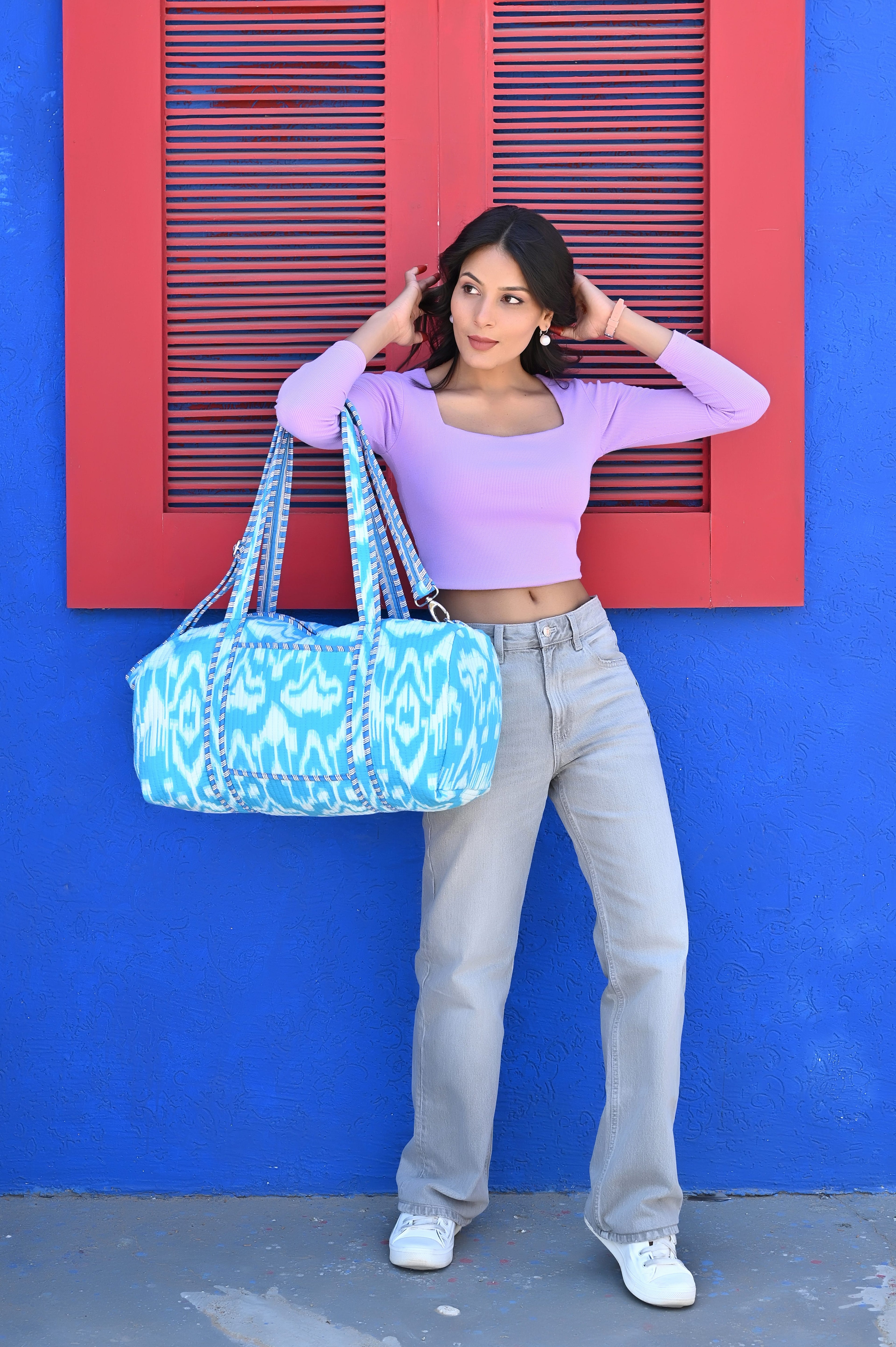 The Ikat Cotton Weekender — handmade hand block printed cotton weekender bag, ethically made in Rajasthan, India