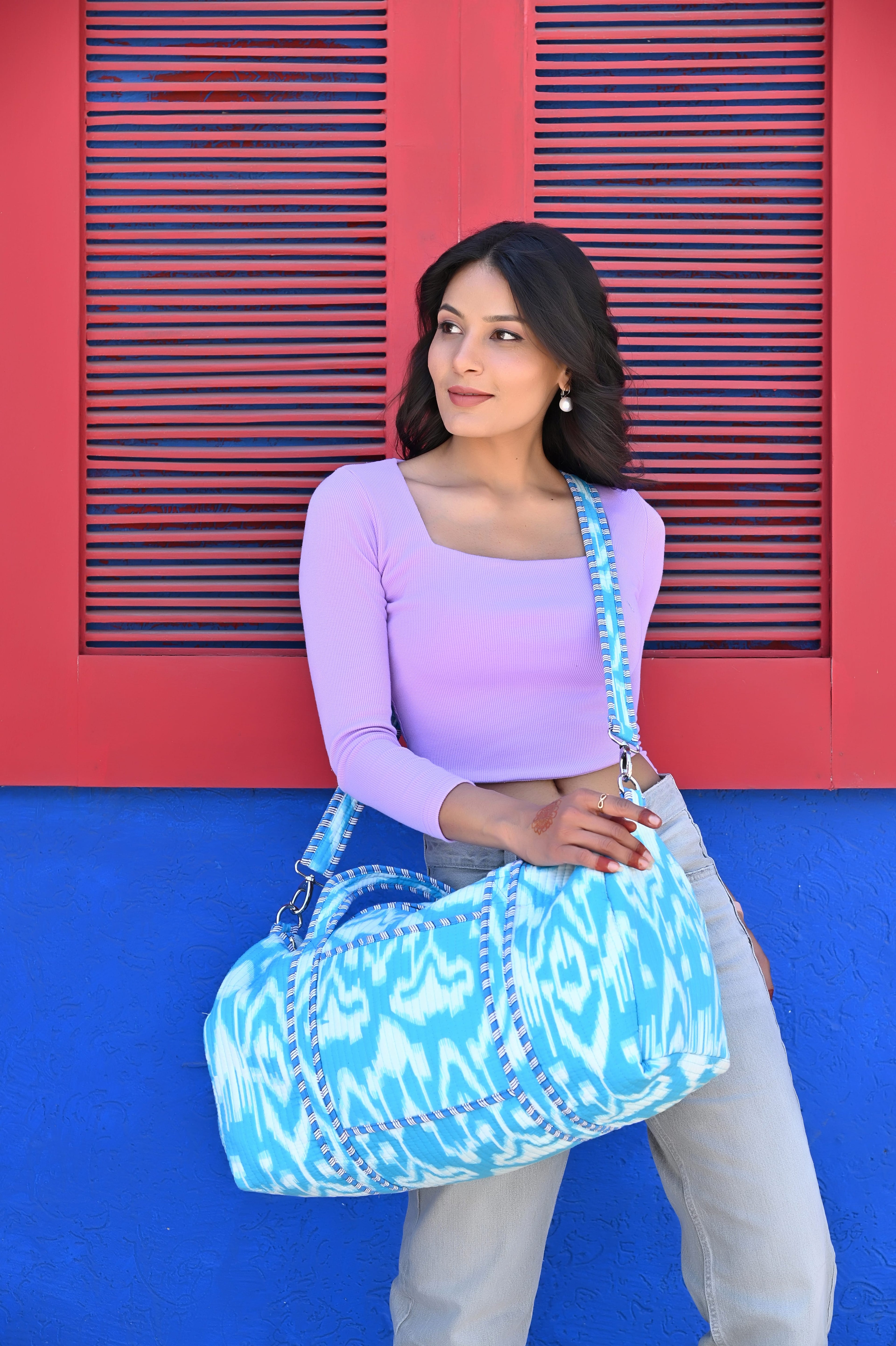 The Ikat Cotton Weekender — handmade hand block printed cotton weekender bag, ethically made in Rajasthan, India