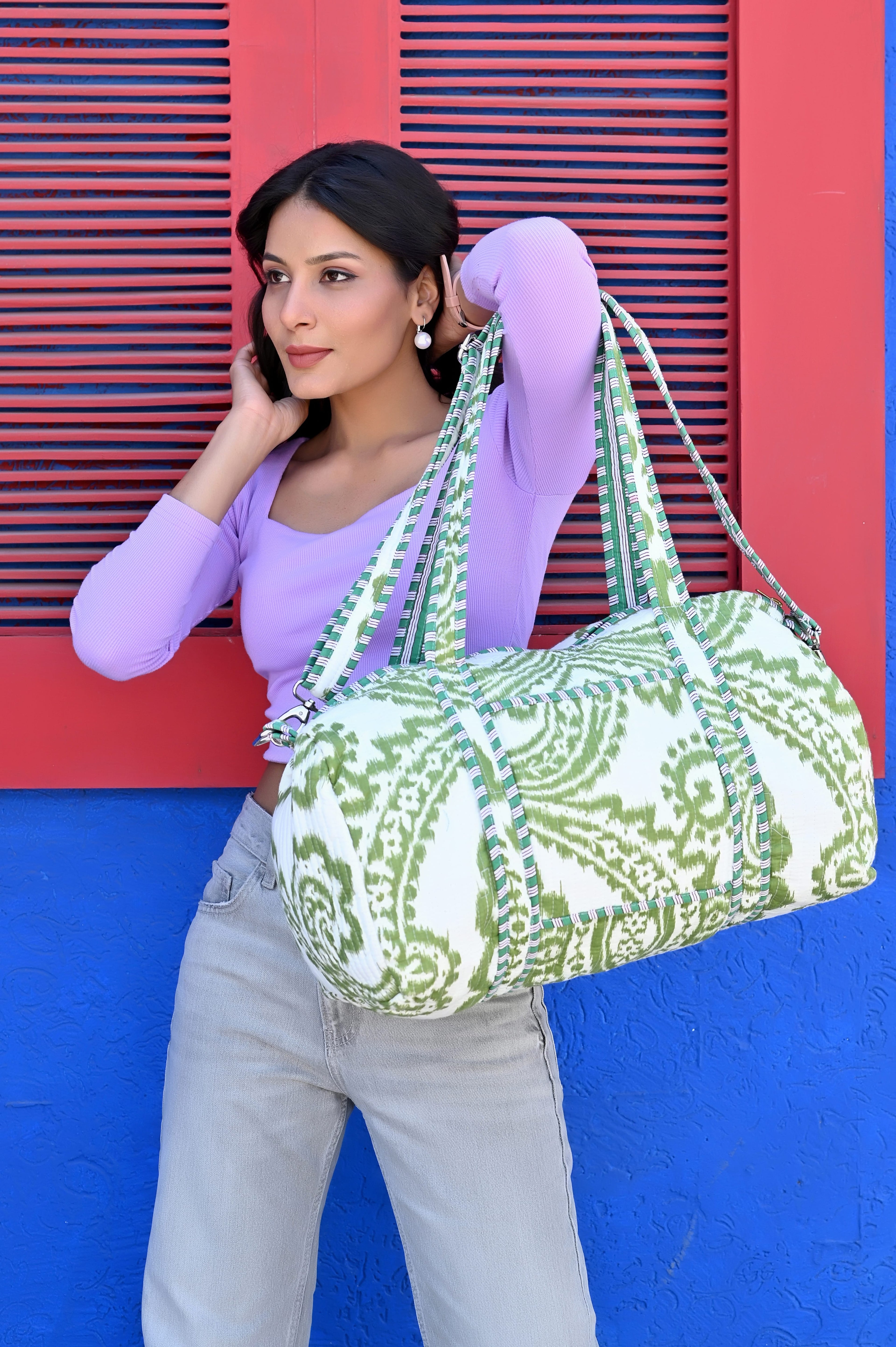 The Ikat Cotton Weekender — handmade hand block printed cotton weekender bag, ethically made in Rajasthan, India