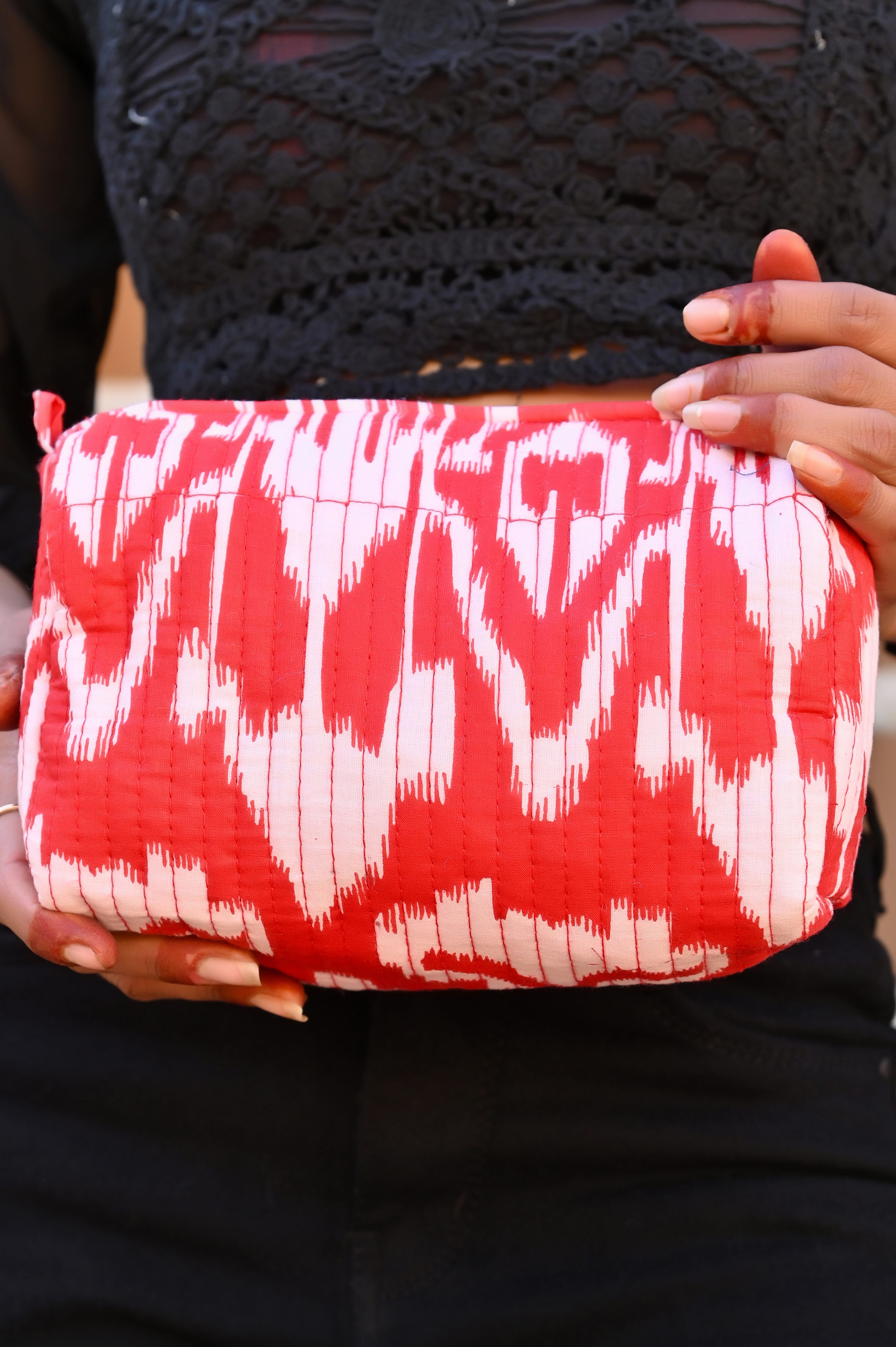 The Ikat Cotton Travel Set — handmade hand block printed cotton travel pouch set, ethically made in Rajasthan, India