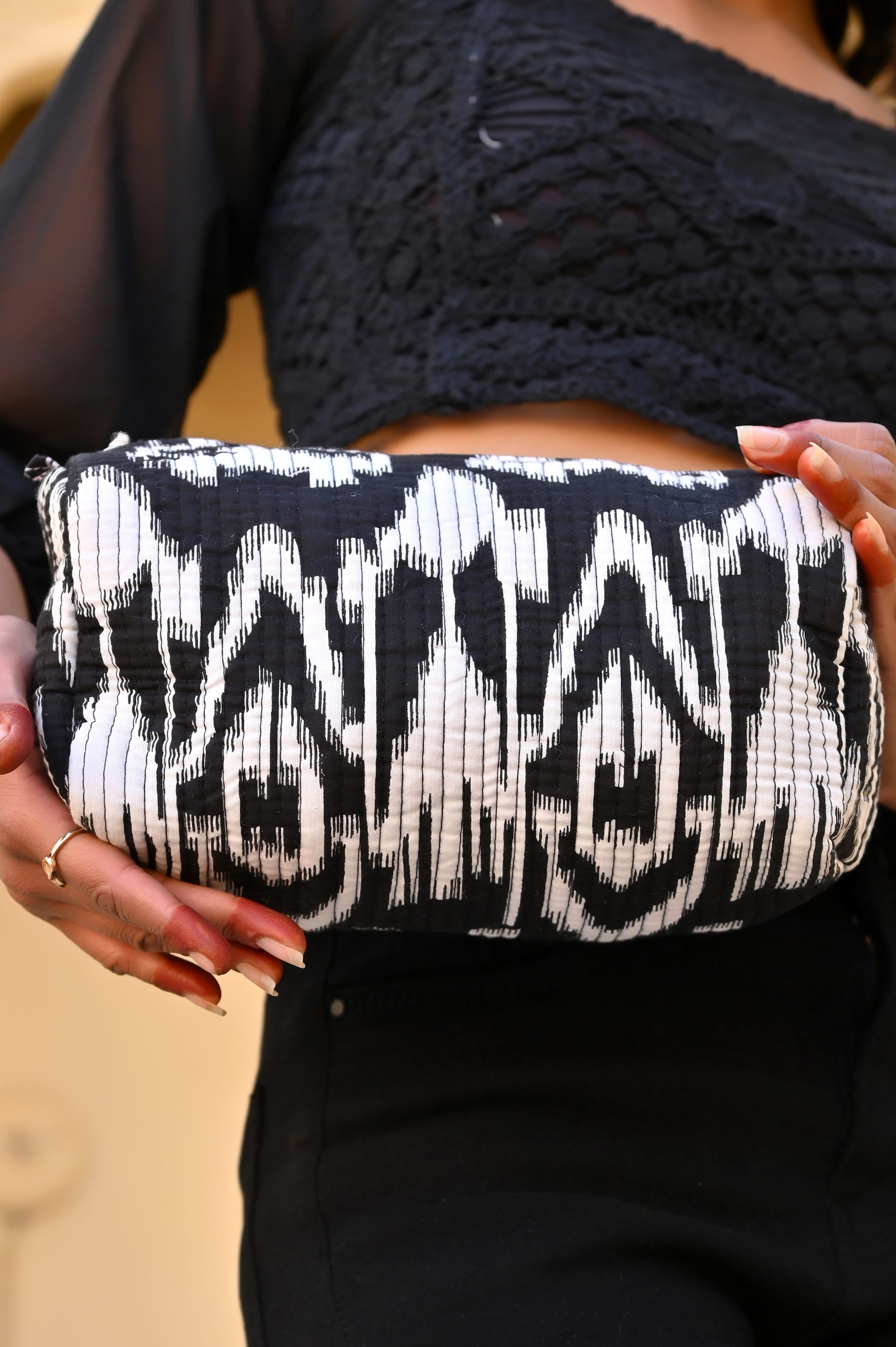 The Ikat Cotton Travel Set — handmade hand block printed cotton travel pouch set, ethically made in Rajasthan, India