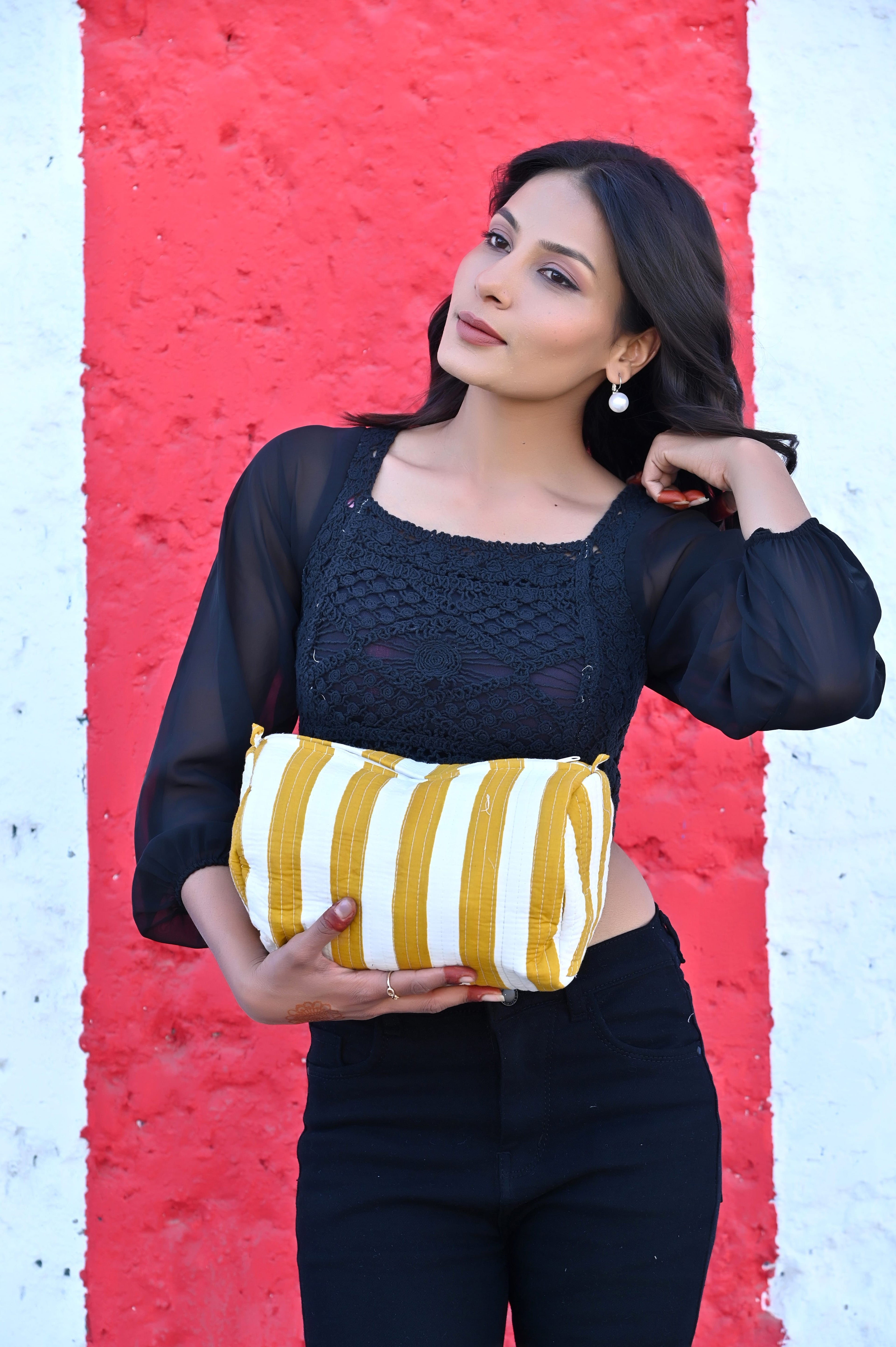 The Striped Travel Set — handmade hand block printed cotton travel pouch set, ethically made in Rajasthan, India