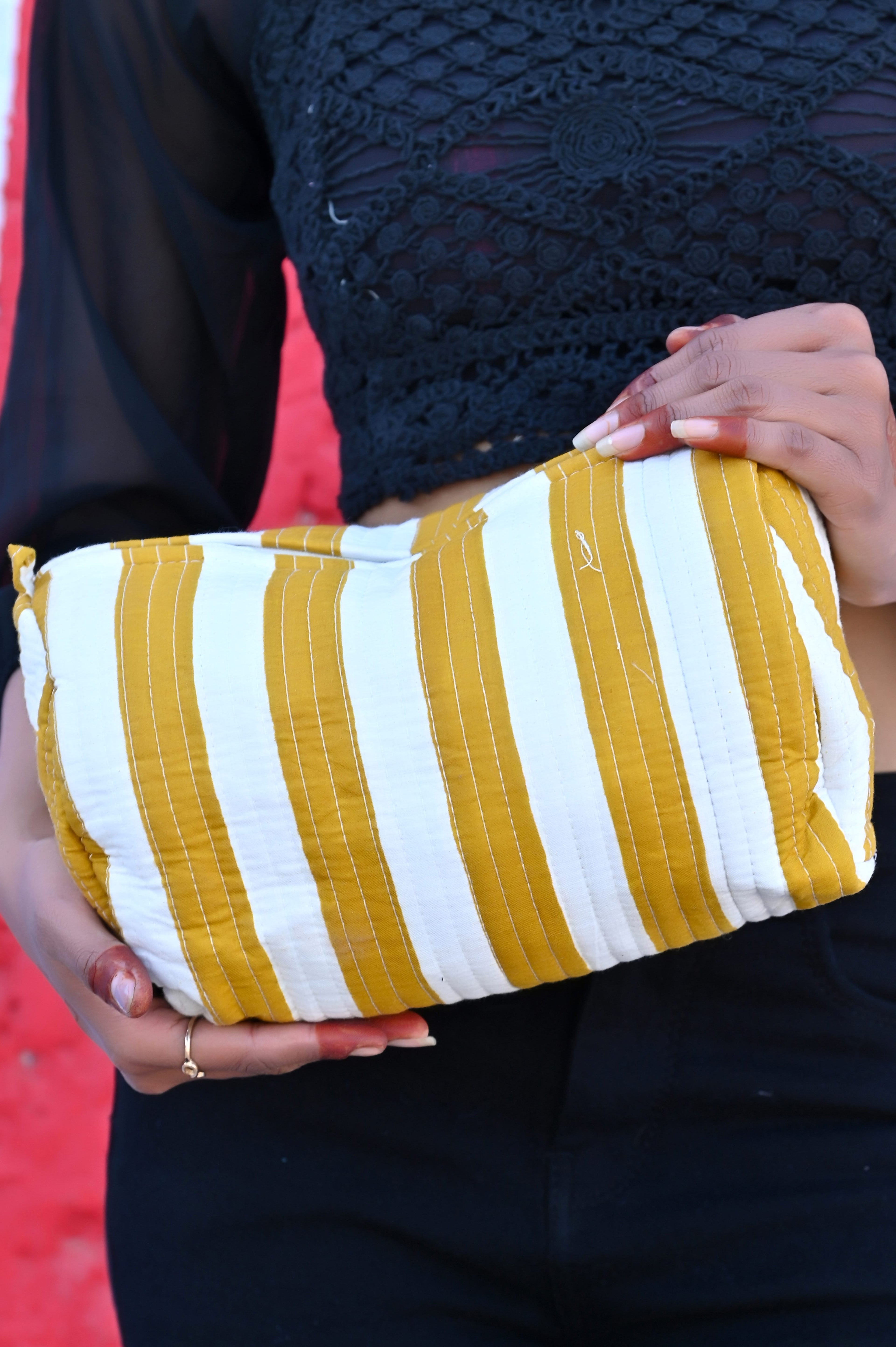 The Striped Travel Set — handmade hand block printed cotton travel pouch set, ethically made in Rajasthan, India