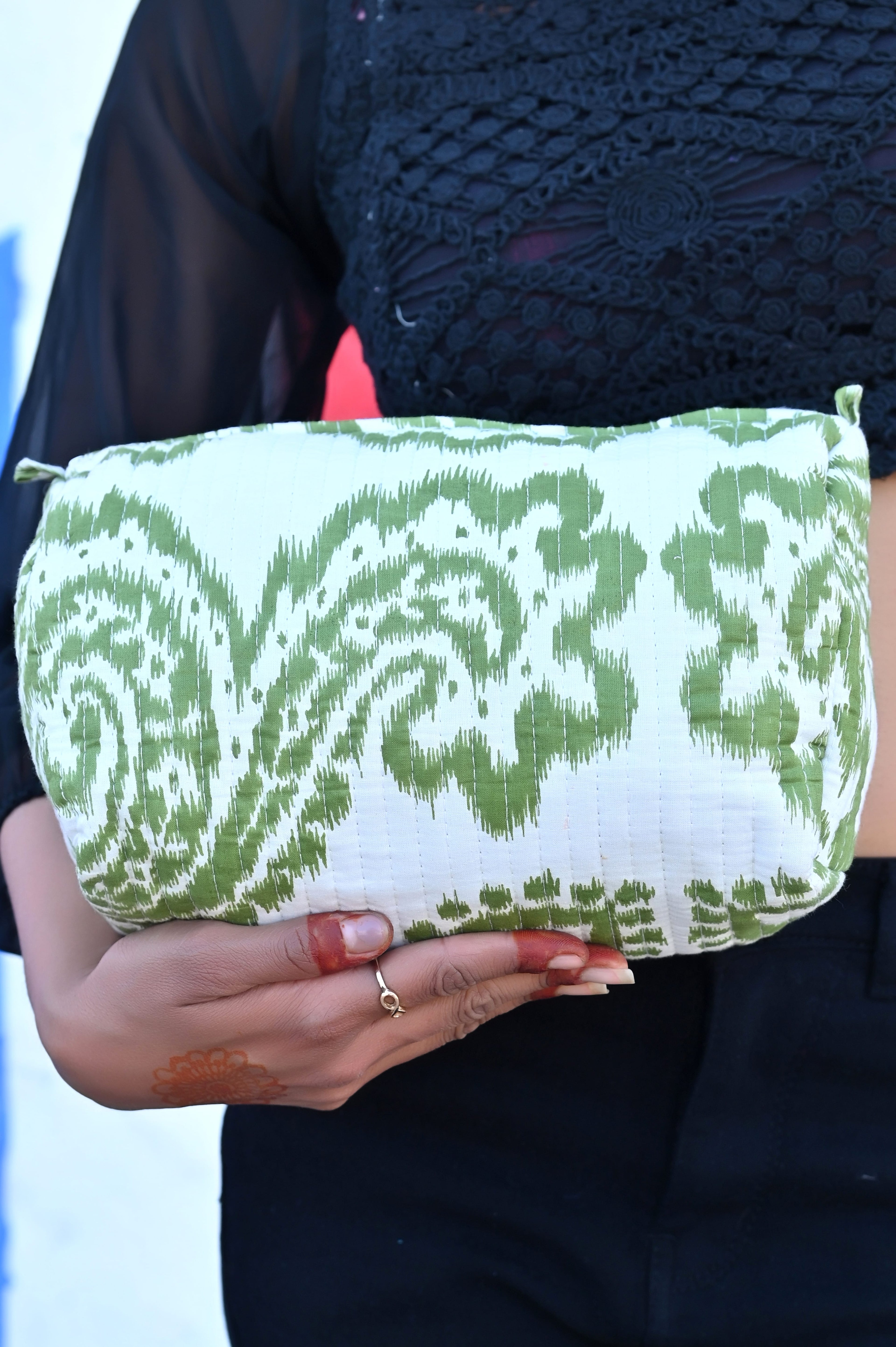 The Ikat Cotton Travel Set — handmade hand block printed cotton travel pouch set, ethically made in Rajasthan, India