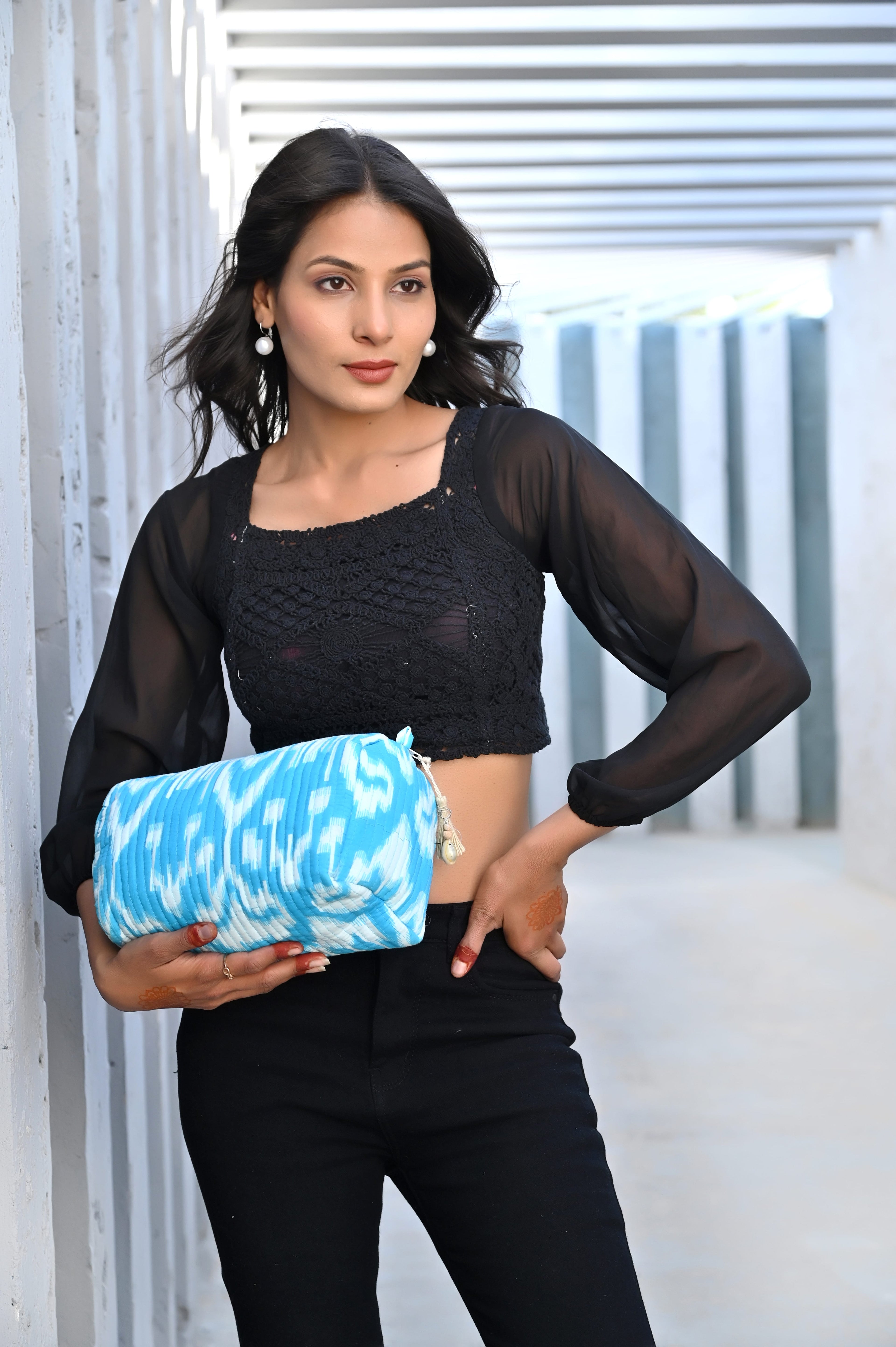 The Ikat Cotton Travel Set — handmade hand block printed cotton travel pouch set, ethically made in Rajasthan, India