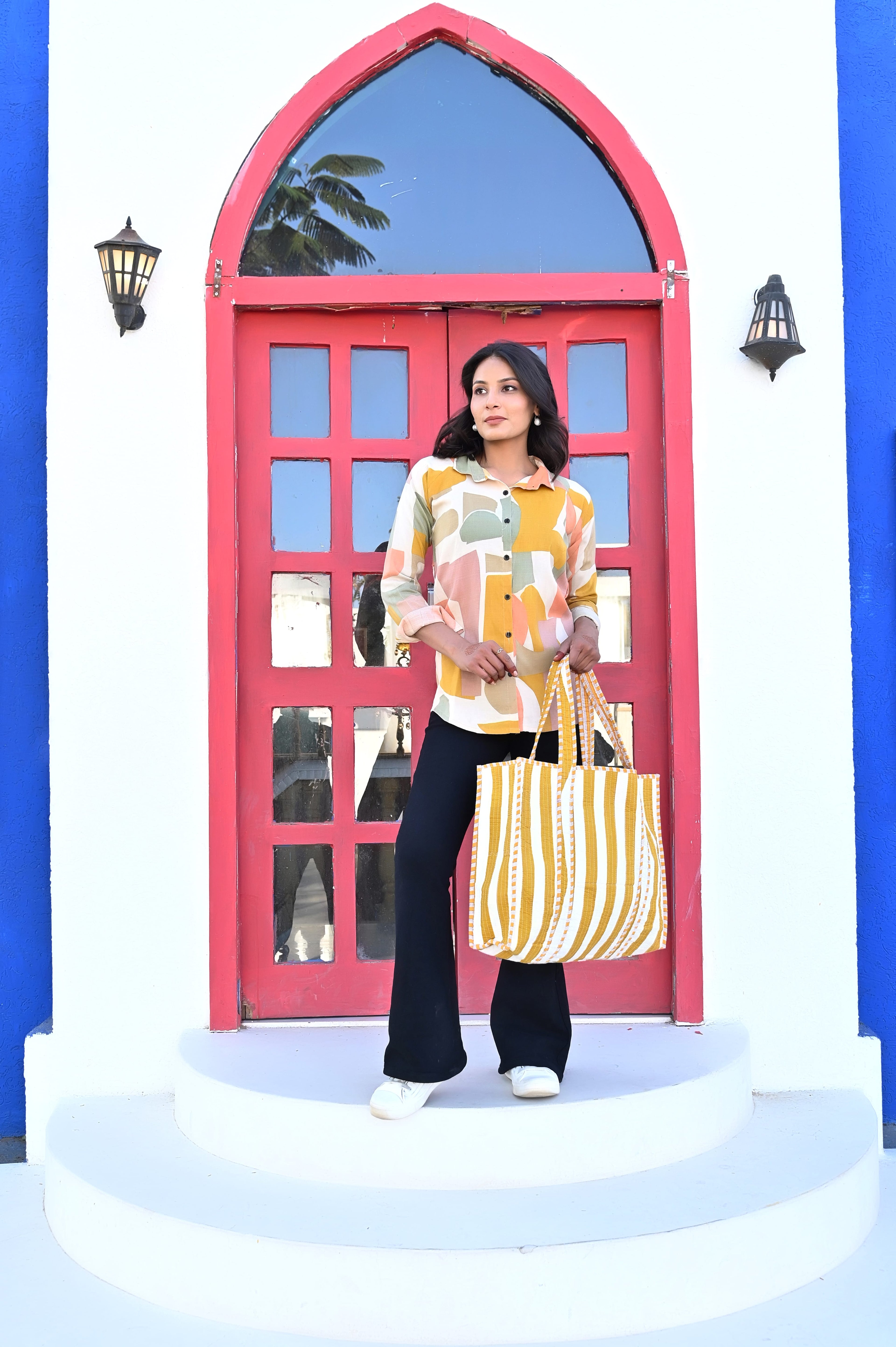 The Stripe Tote — handmade hand block printed cotton tote bag, ethically made in Rajasthan, India